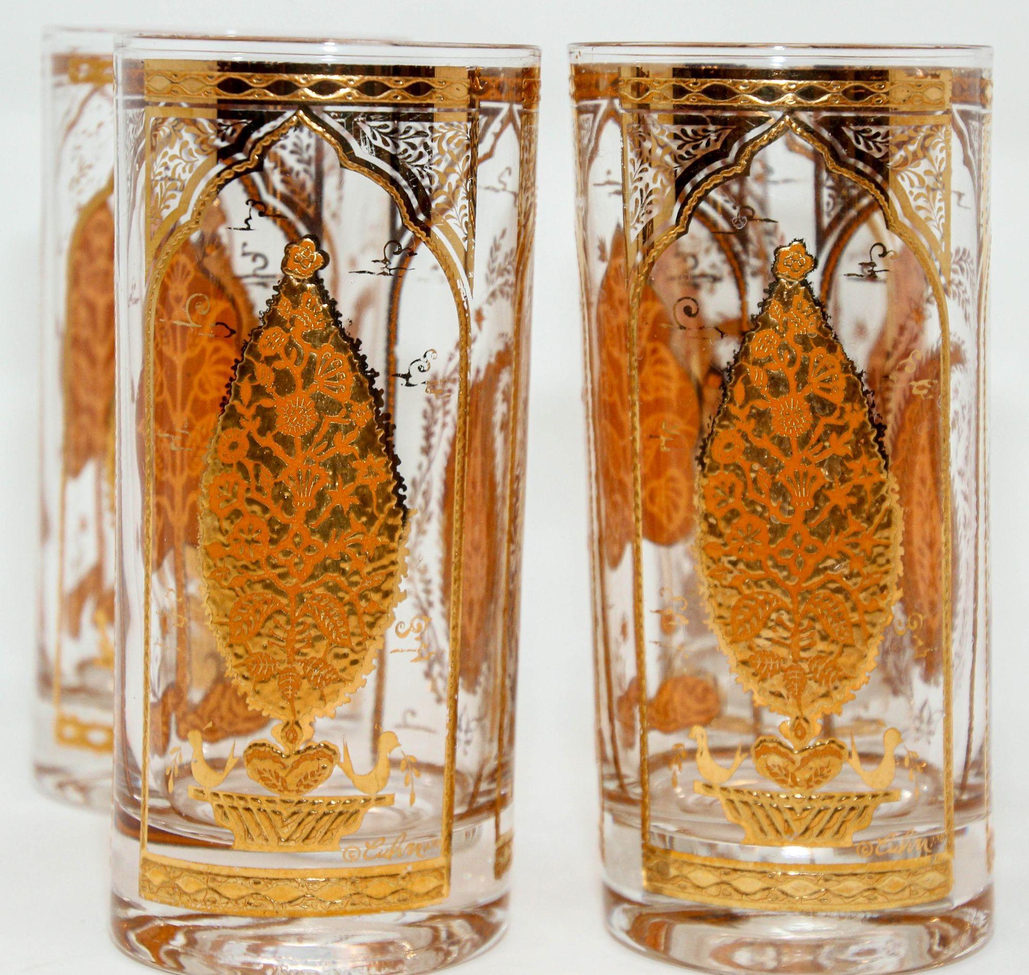 Culver Ltd Hollywood Regency Gold Hindi Moorish Valencia Tumbler Glasses Barware 6