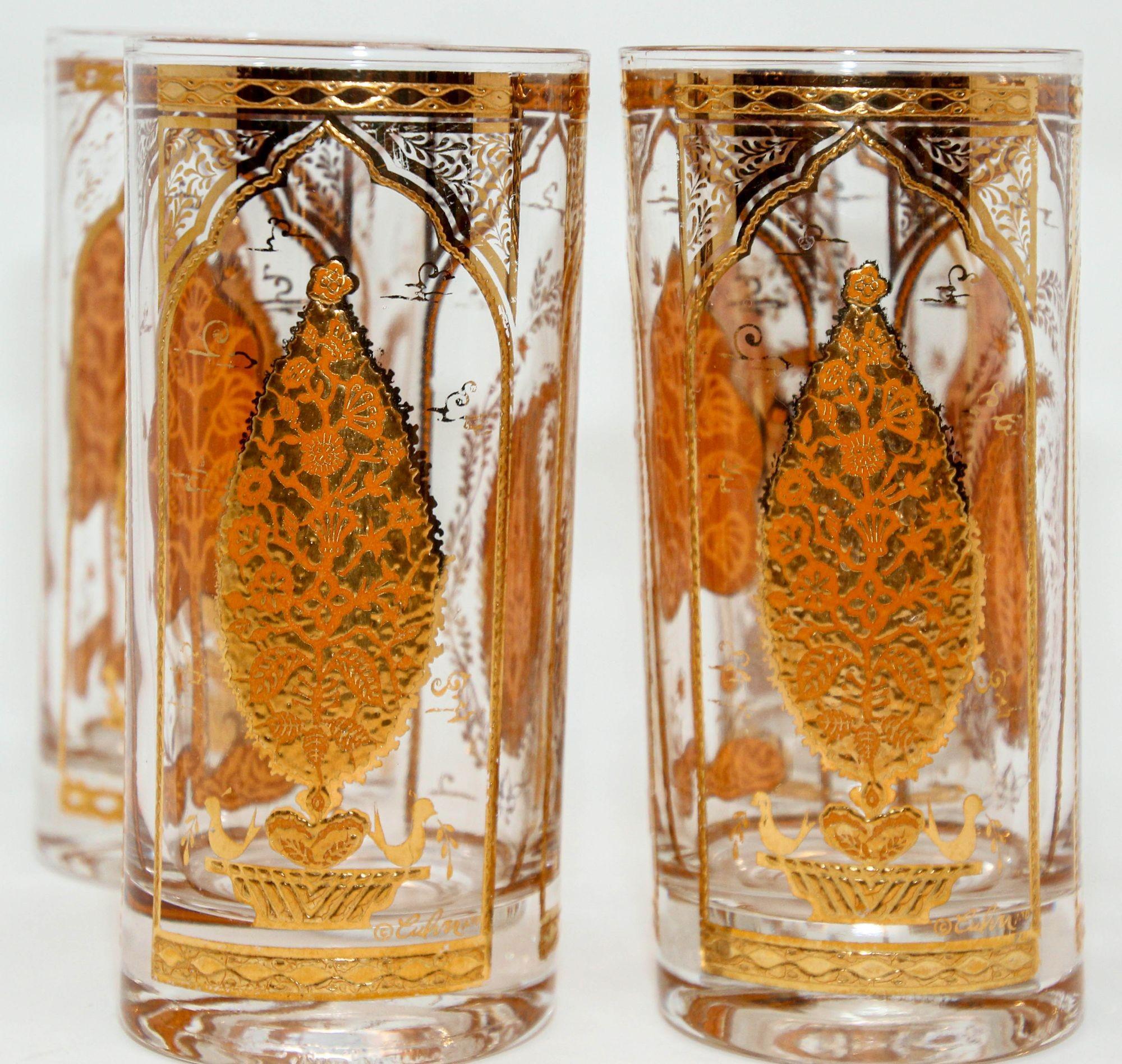 Culver Ltd Hollywood Regency Gold Hindi Moorish Valencia Tumbler Glasses Barware 7