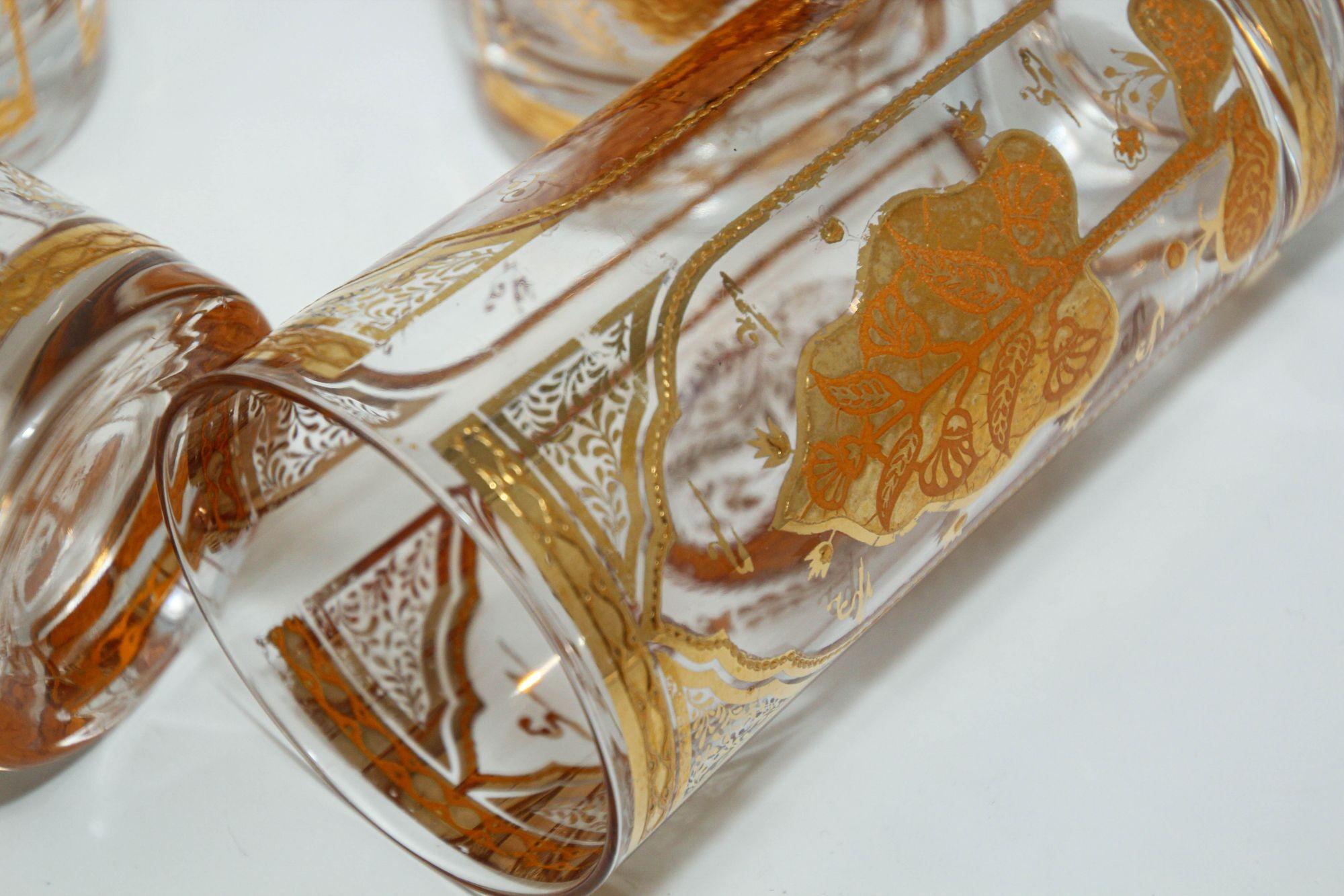 Culver Ltd Hollywood Regency Gold Hindi Moorish Valencia Tumbler Glasses Barware 10