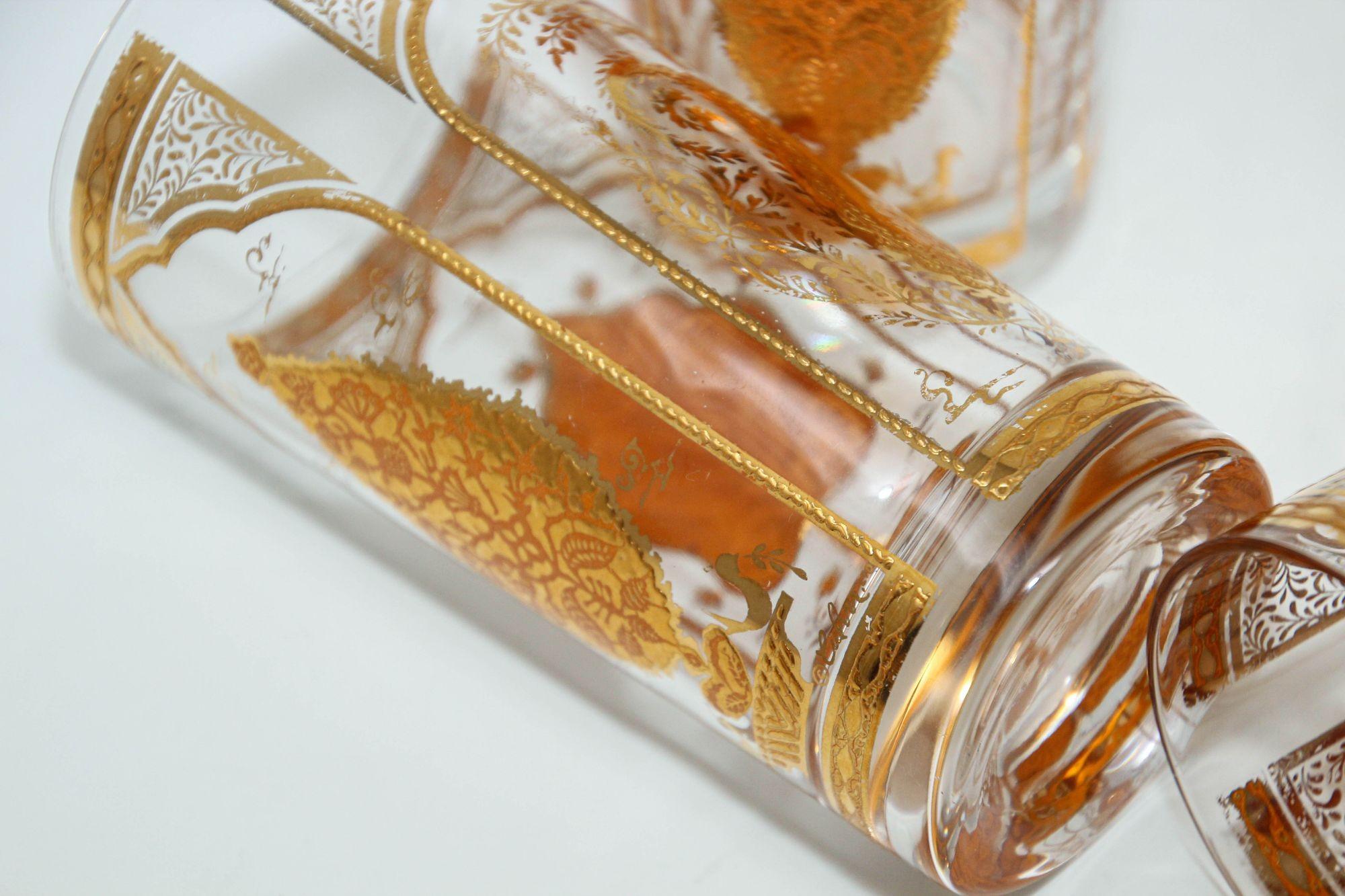 Culver Ltd Hollywood Regency Gold Hindi Moorish Valencia Tumbler Glasses Barware 11