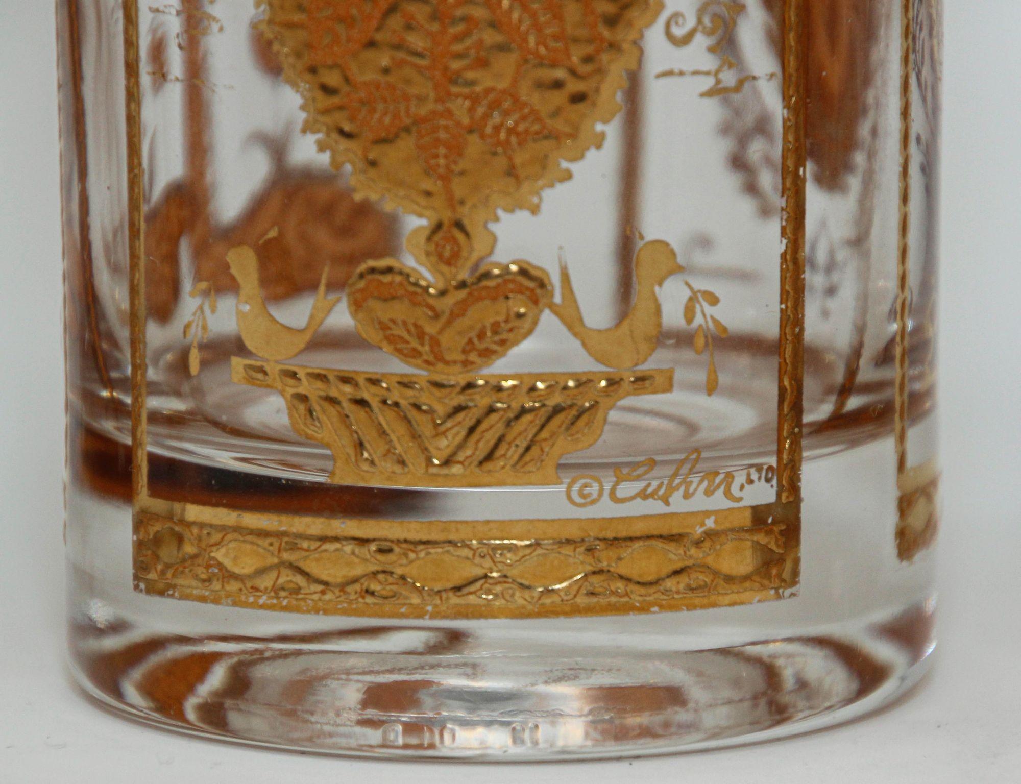American Culver Ltd Hollywood Regency Gold Hindi Moorish Valencia Tumbler Glasses Barware