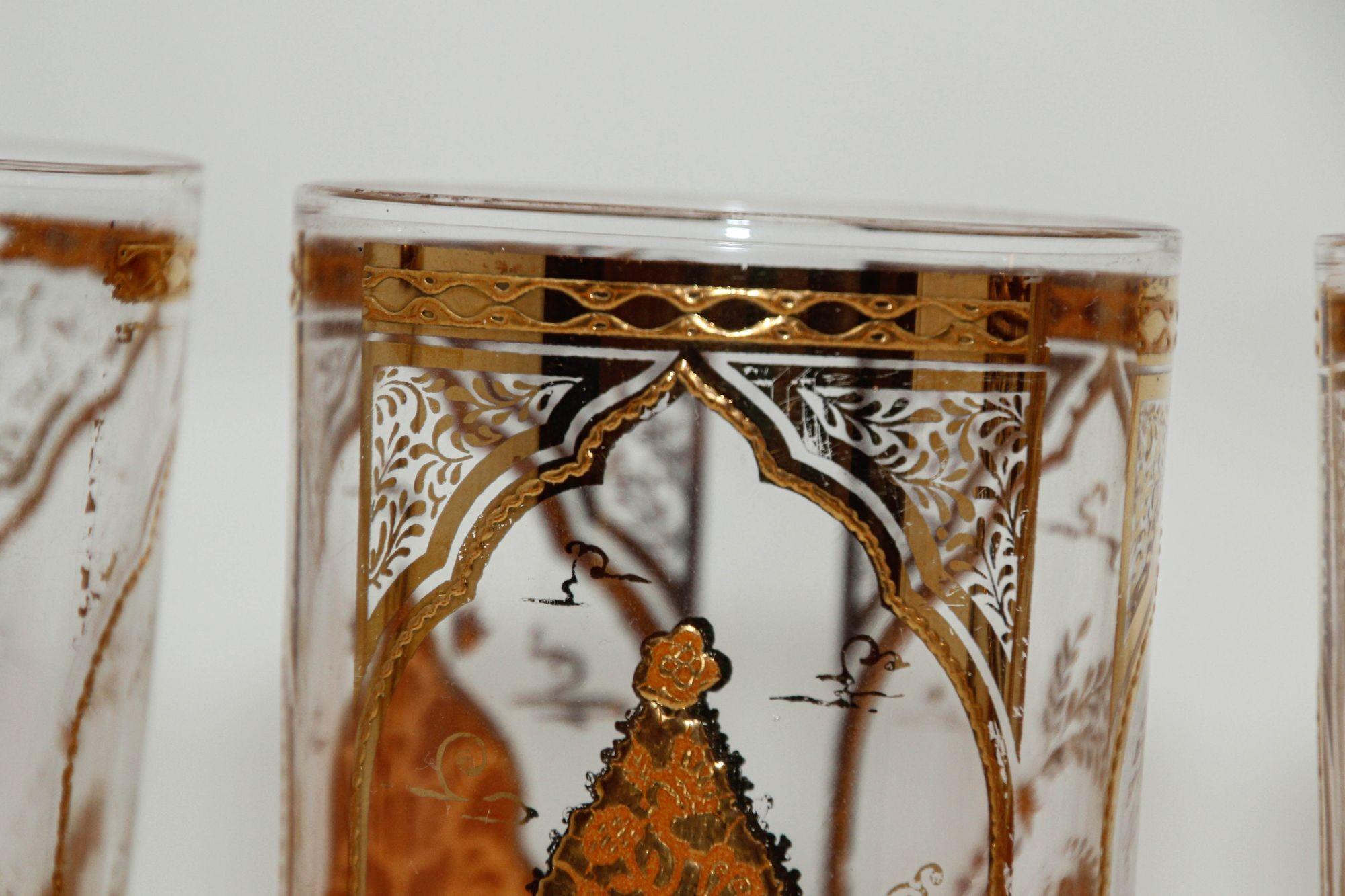 Culver Ltd Hollywood Regency Gold Hindi Moorish Valencia Tumbler Glasses Barware 3