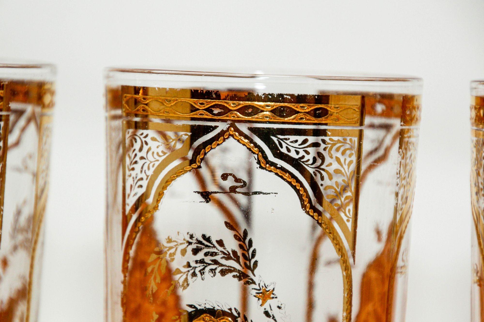 Culver Ltd Hollywood Regency Gold Hindi Moorish Valencia Tumbler Glasses Barware 4