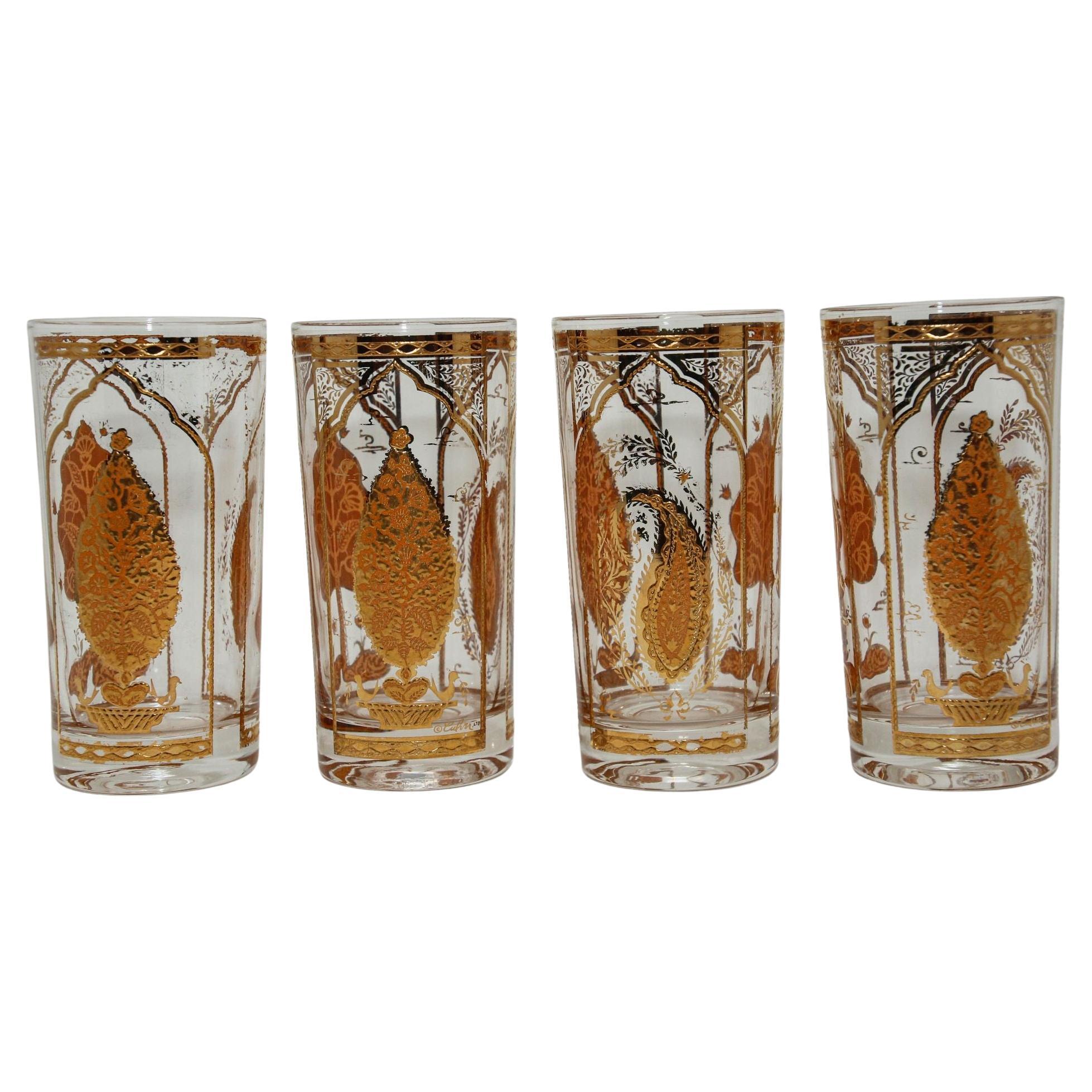 Culver Ltd Hollywood Regency Gold Hindi Moorish Valencia Tumbler Glasses Barware