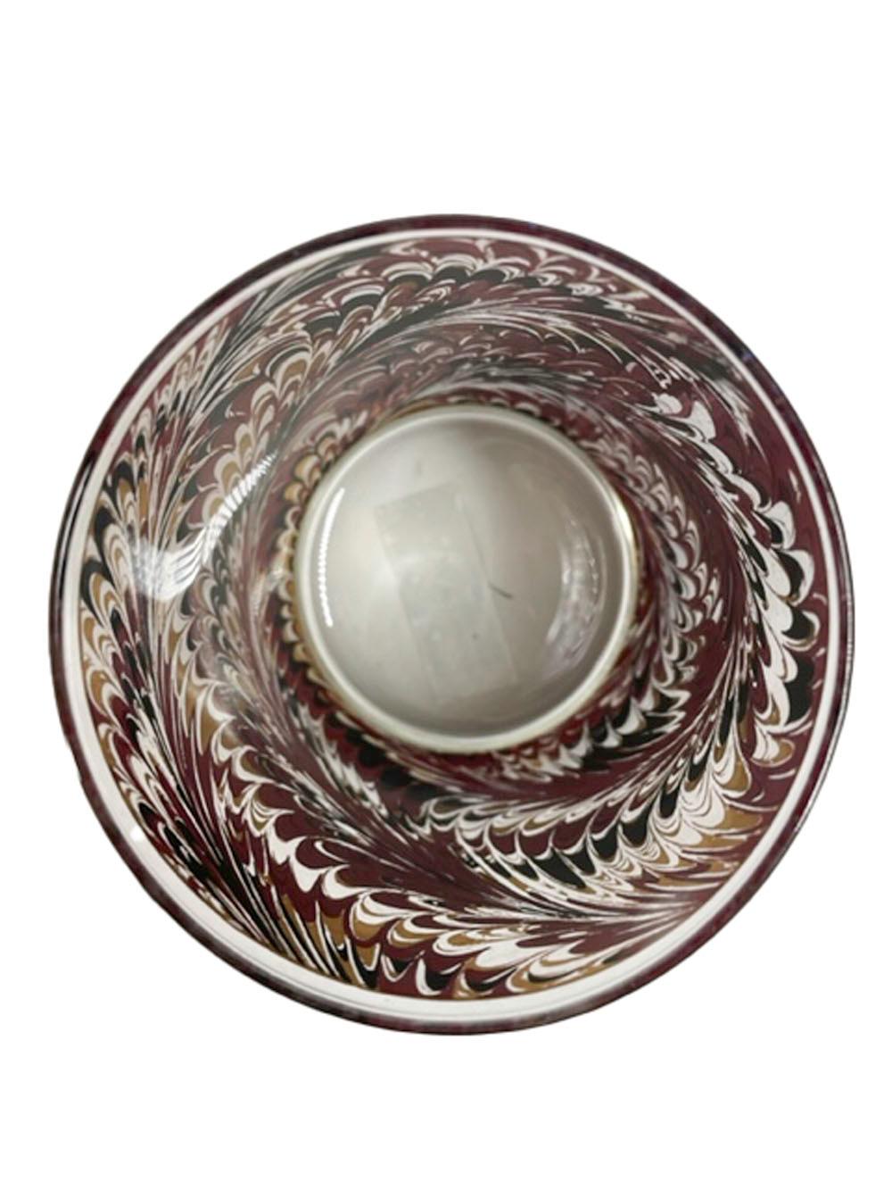 American Culver, LTD Marbleized Rocks Glasses in 22k Gold, Enameled and Frosted Surface For Sale