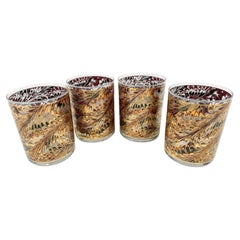Culver, LTD Marbleized Rocks Glasses in 22k Gold, Enameled and Frosted Surface