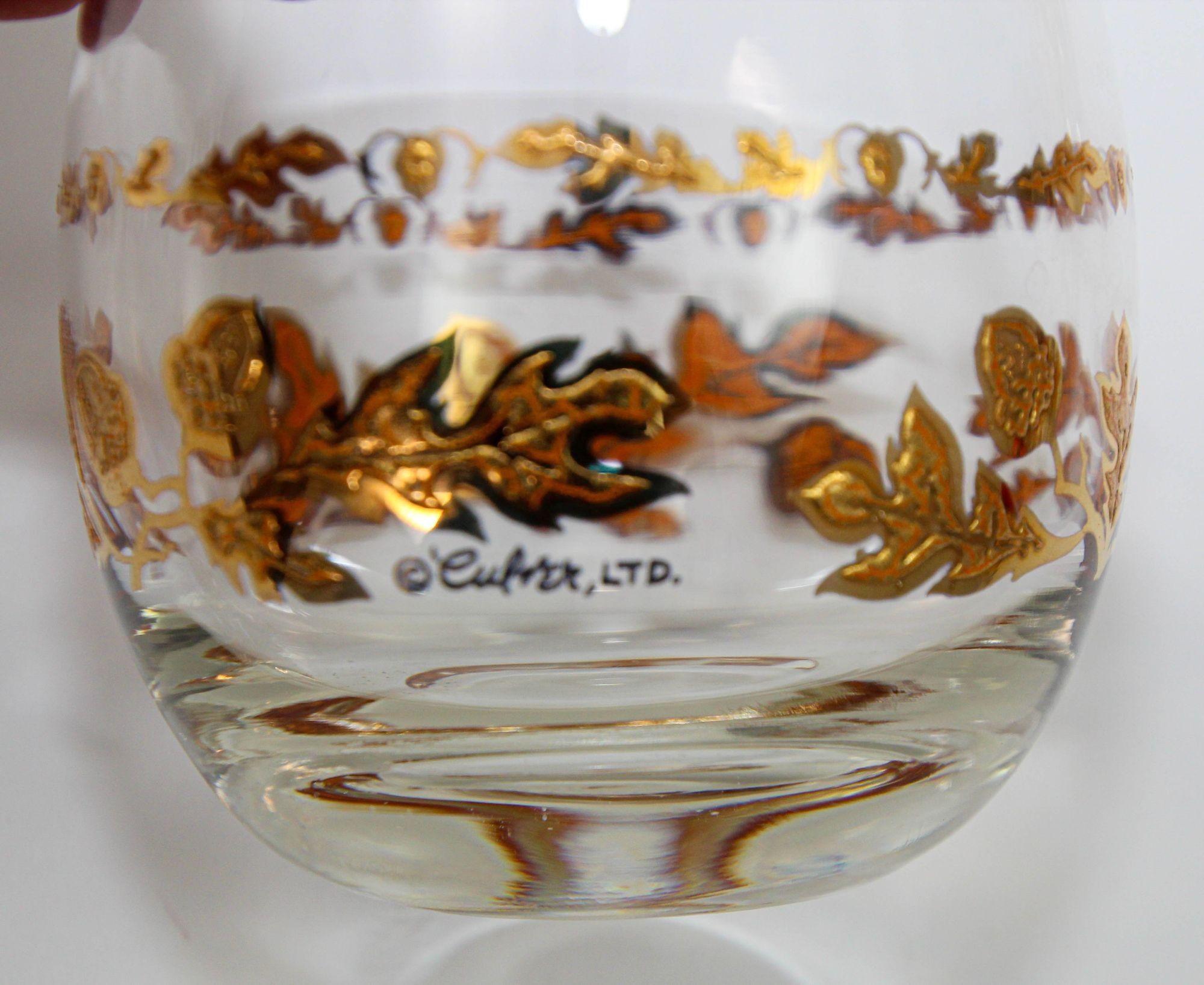 Culver Ltd Roly Poly Rocks Glasses 22K Gold Floral Chantilly Pattern 1950s 3