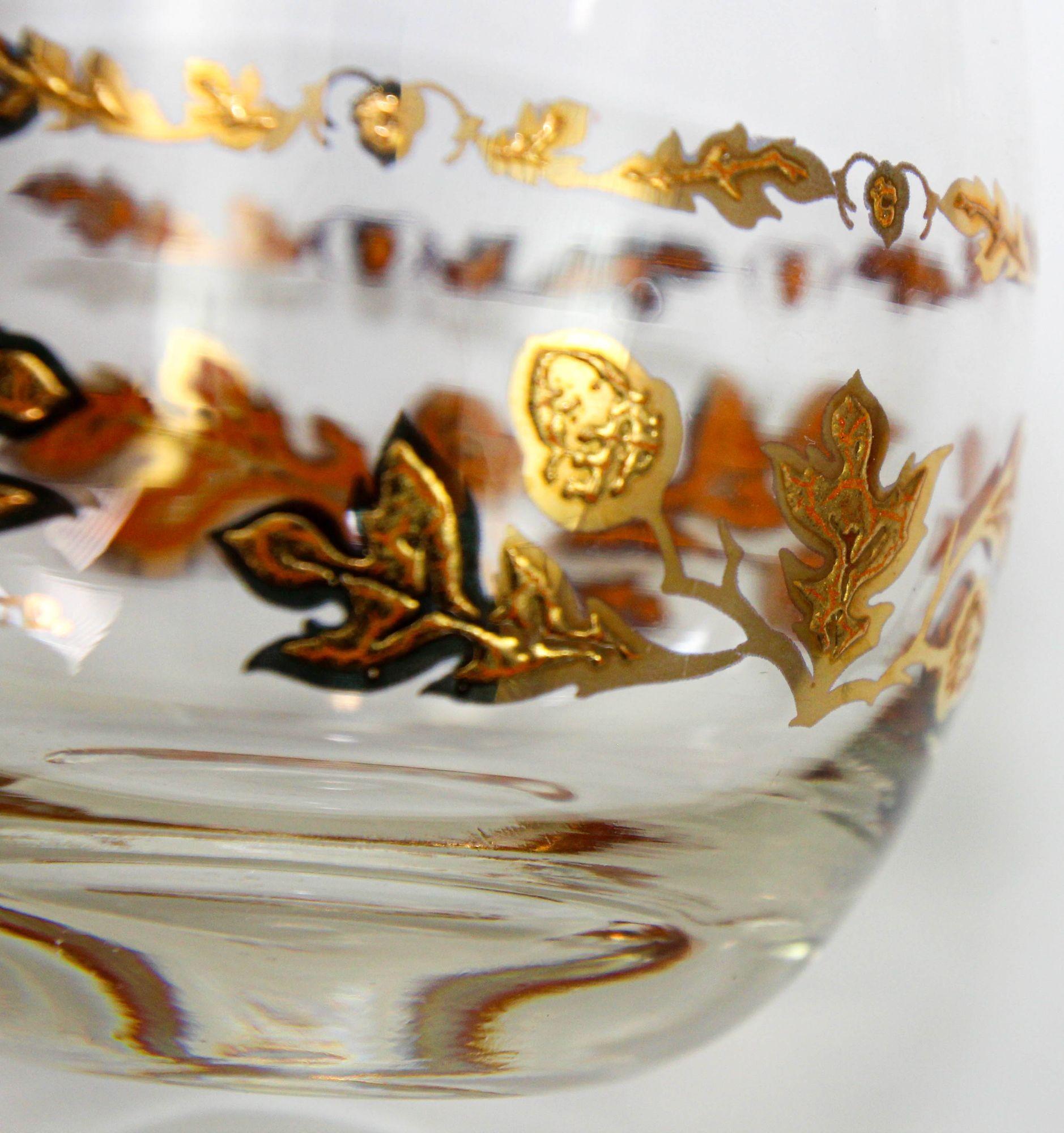 Culver Ltd Roly Poly Rocks Glasses 22K Gold Floral Chantilly Pattern 1950s 5