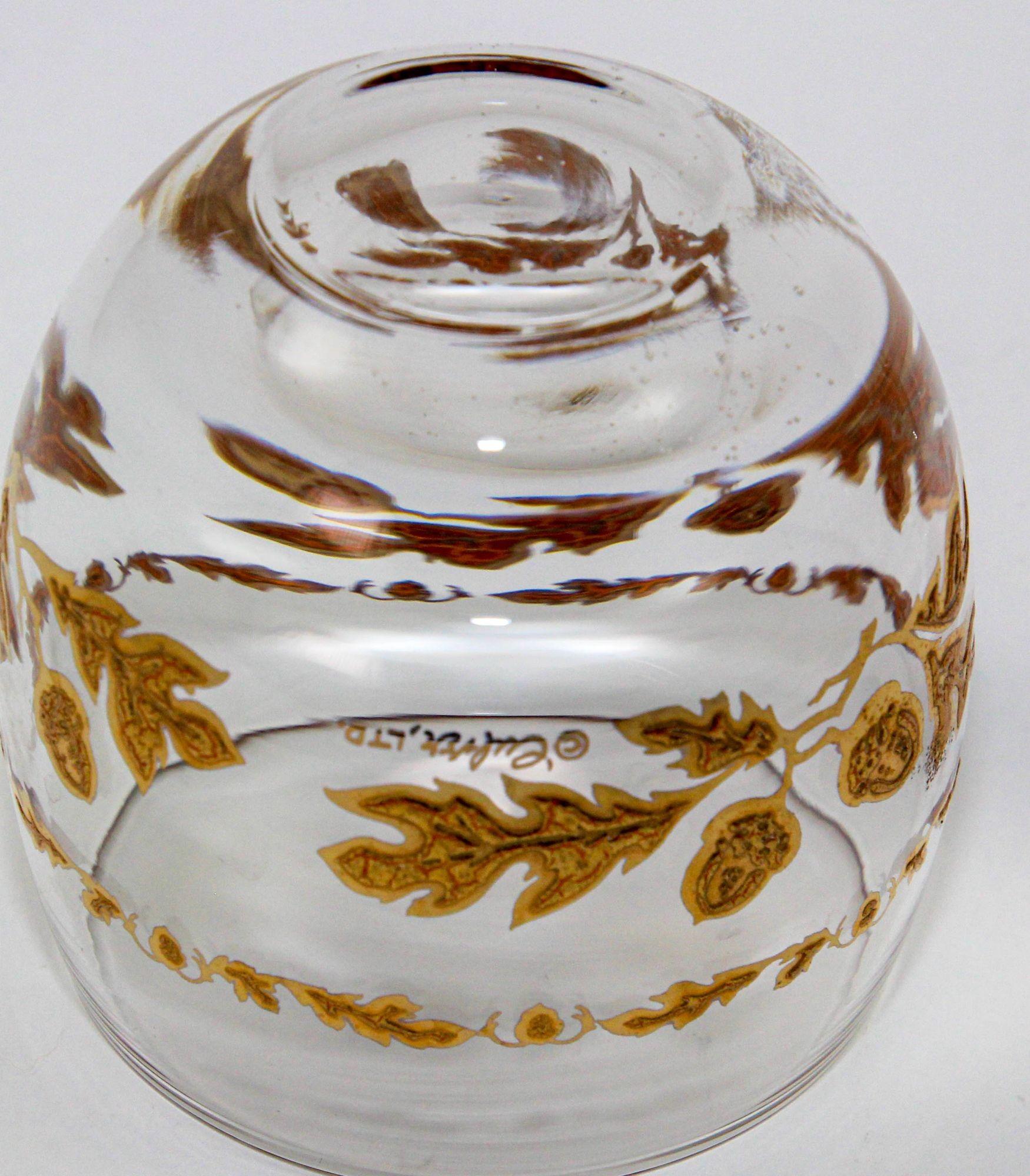 Art Glass Culver Ltd Roly Poly Rocks Glasses 22K Gold Floral Chantilly Pattern 1950s