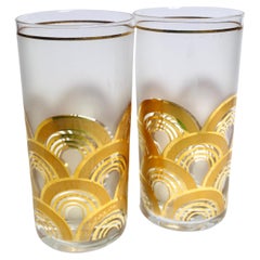Culver Mid-Century Cloud Gold Frosted Glasses- Set of 6