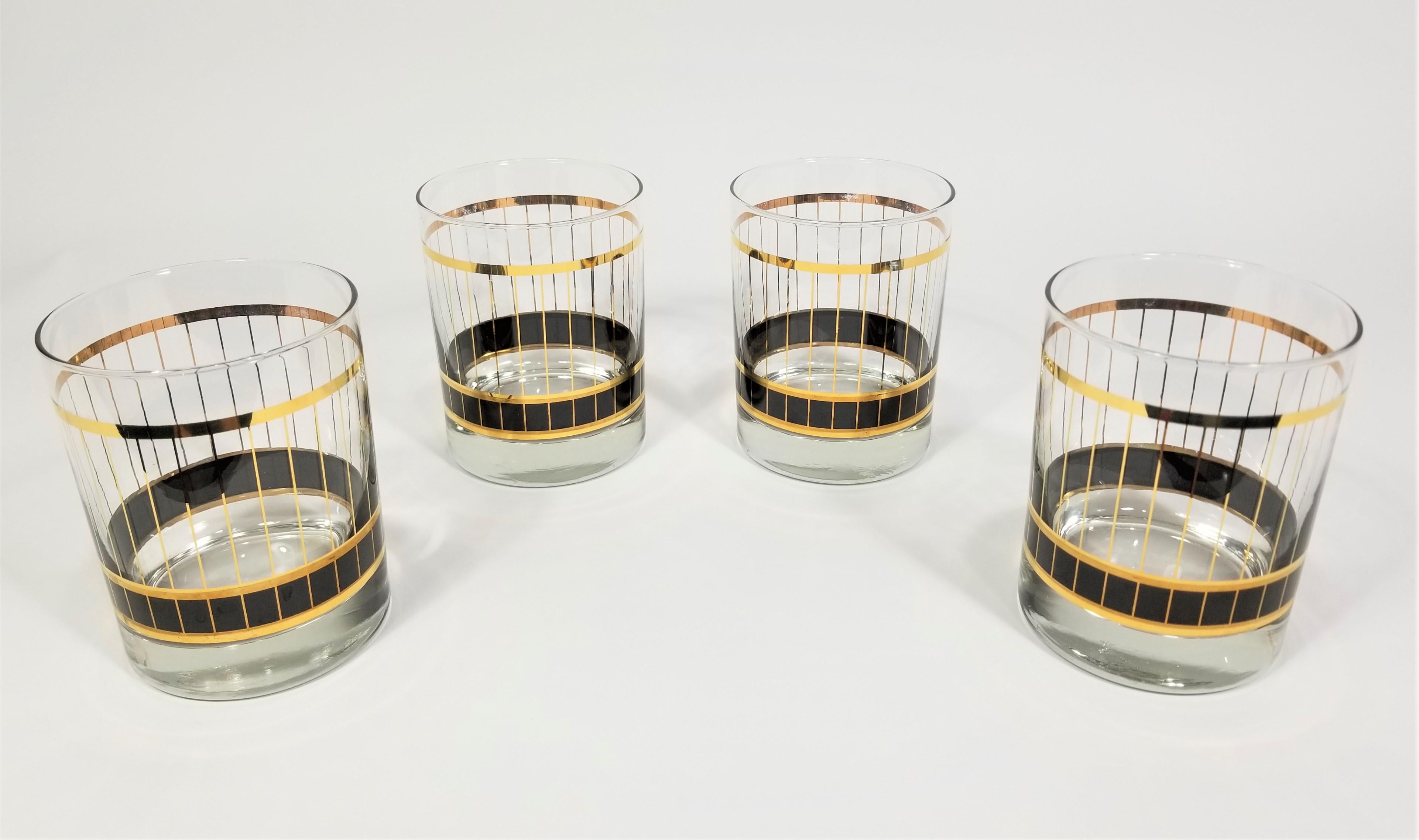 Culver Glassware Barware Black and Gold, 1970s In Excellent Condition In New York, NY