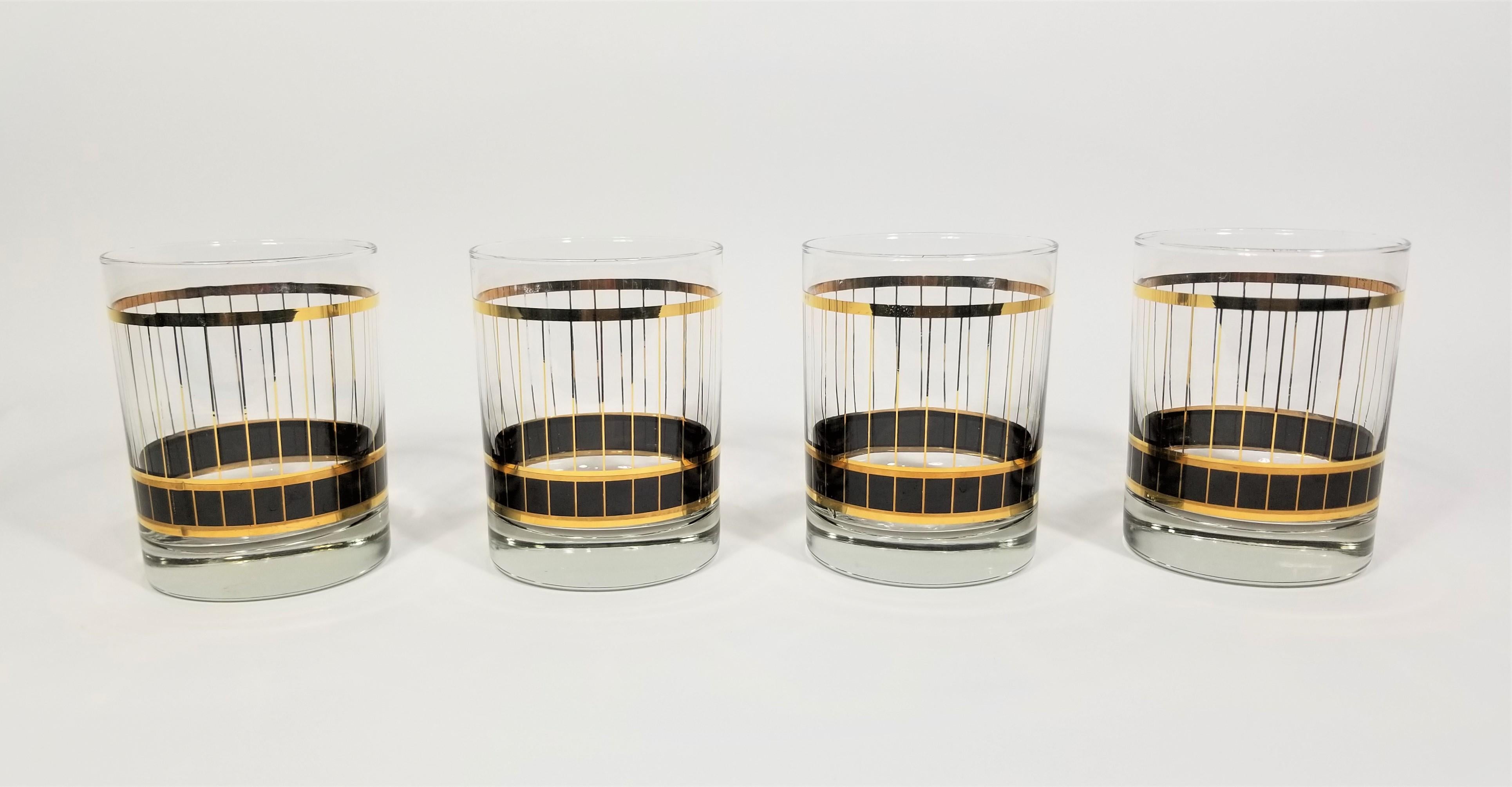 20th Century Culver Glassware Barware Black and Gold, 1970s