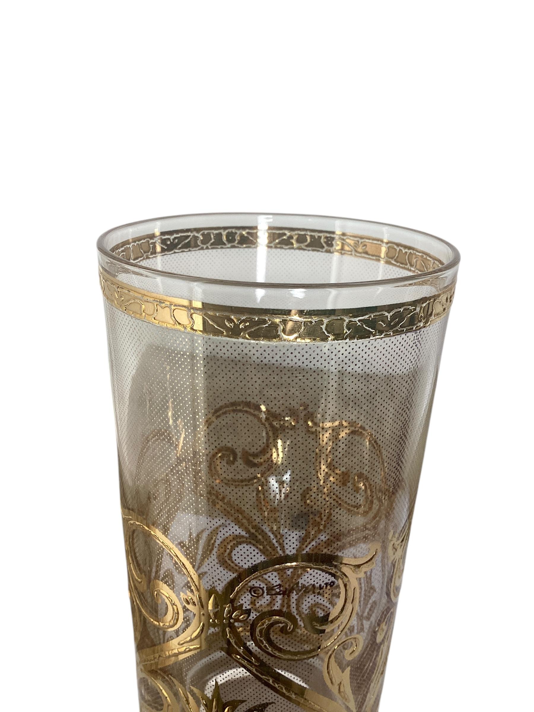 Culver Set of 8 Spanish Scroll 22k Highball Glasses In Good Condition For Sale In Chapel Hill, NC