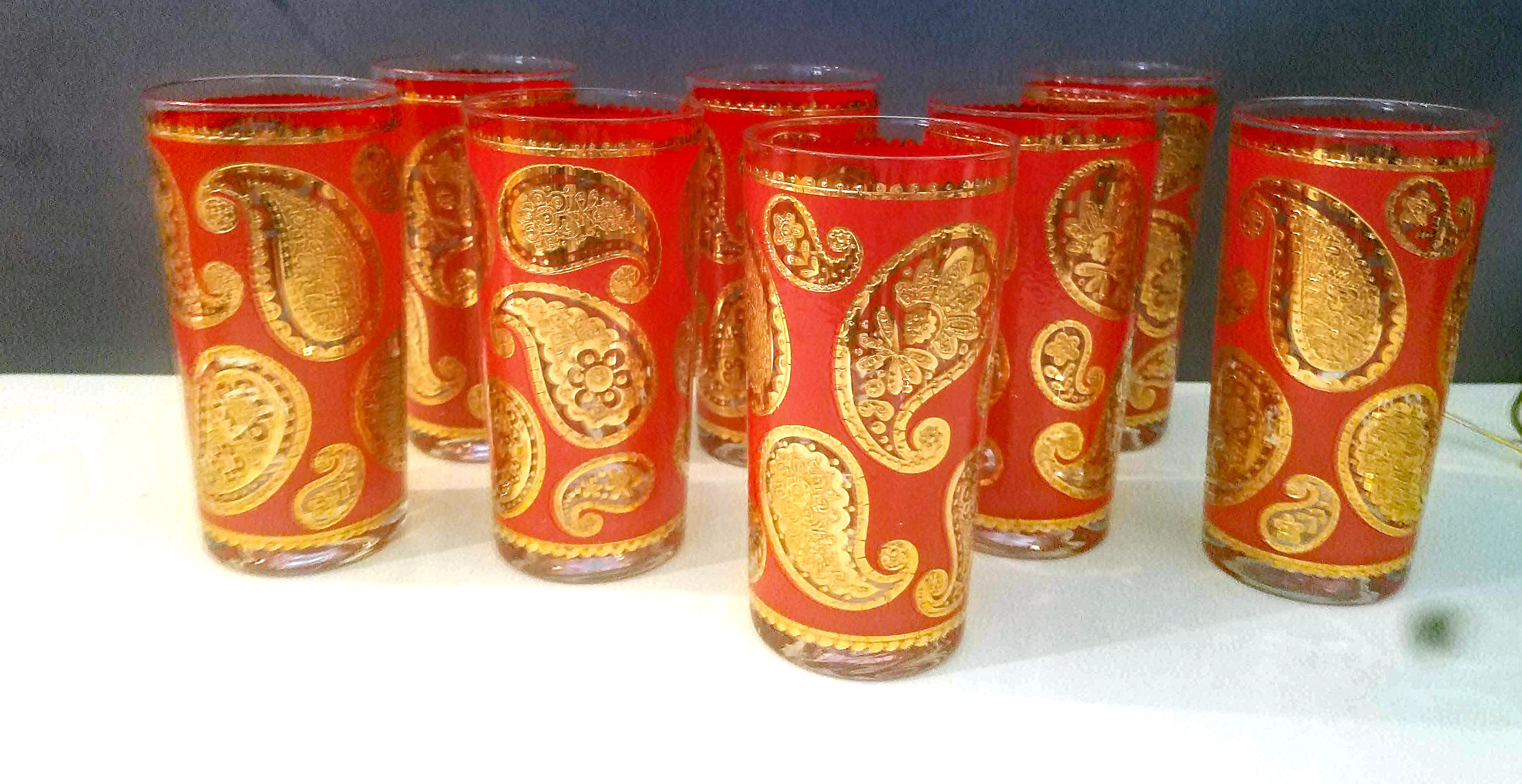 culver red gold paisley glasses