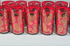 Culver Set of Hollywood Regency Red & Gold Paisley Highball Glasses, Set of Six