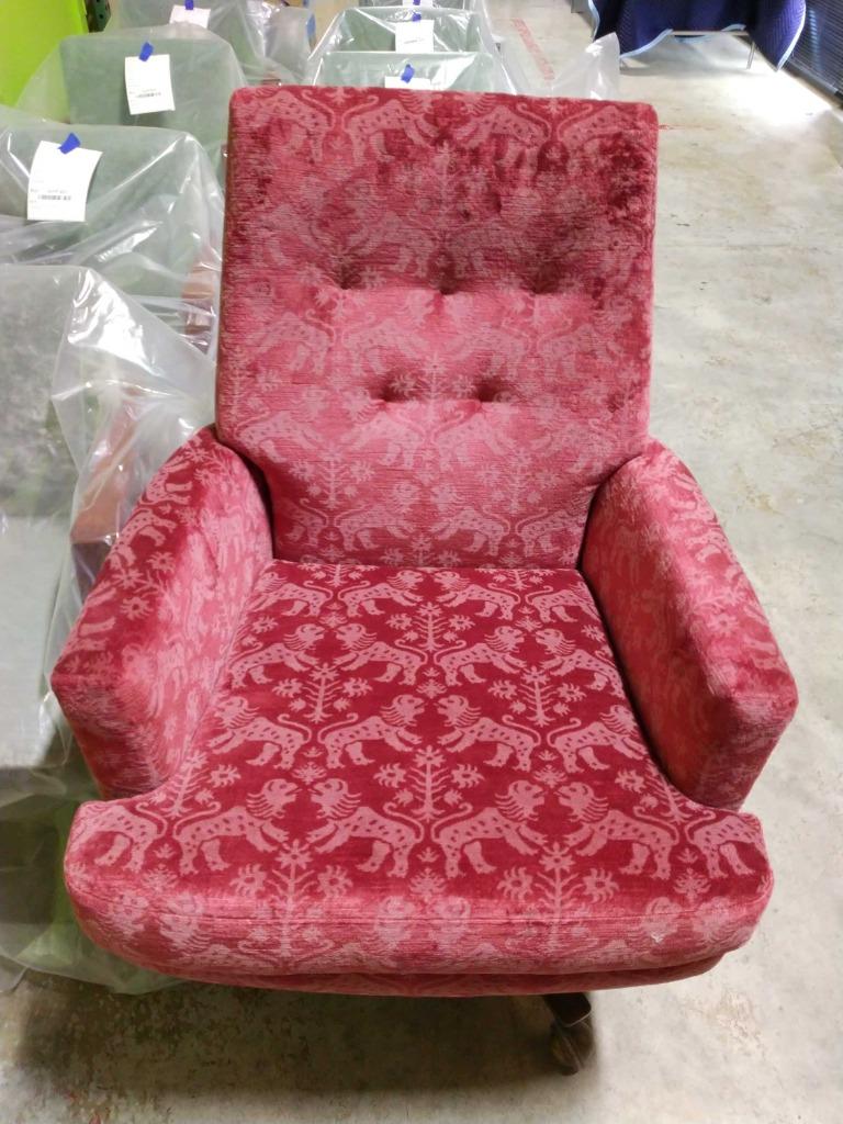 American Swivel Chair Reupholstered In Claremont Fabric For Sale