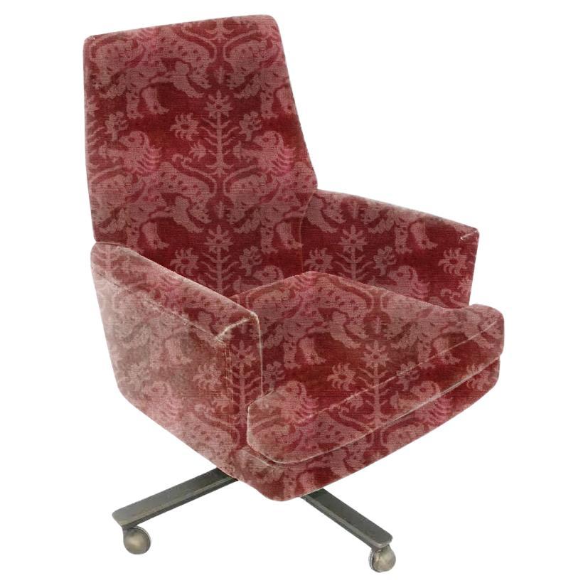 Swivel Chair Reupholstered In Claremont Fabric For Sale