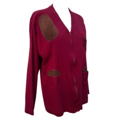 Cumberland Rare Mens Red Hunting Sweater with Suede Patches, 1950s