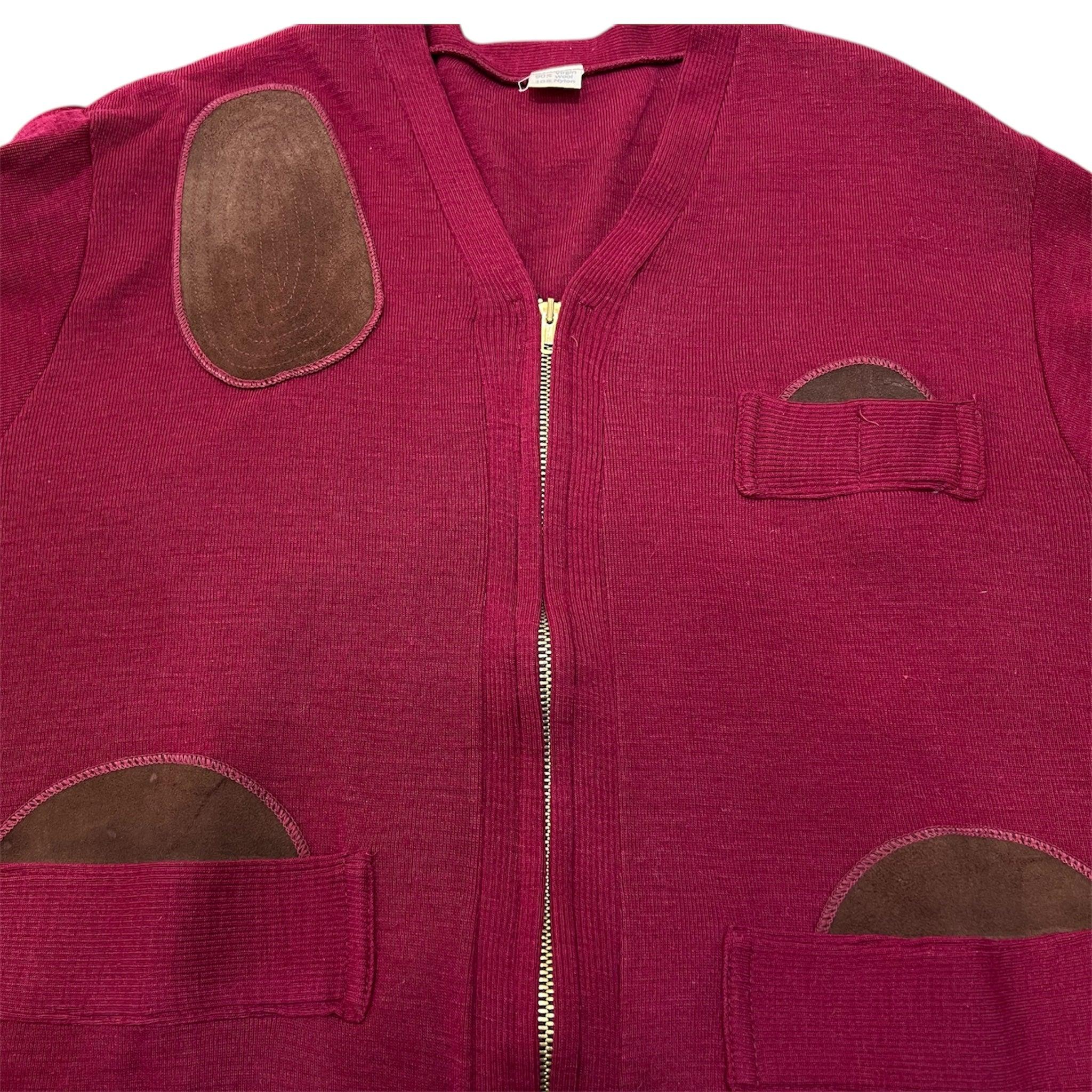 Raro jersey de caza rojo para hombre de Cumberland con parches de ante, años 50 en Excelente estado para la venta en Los Angeles, CA
