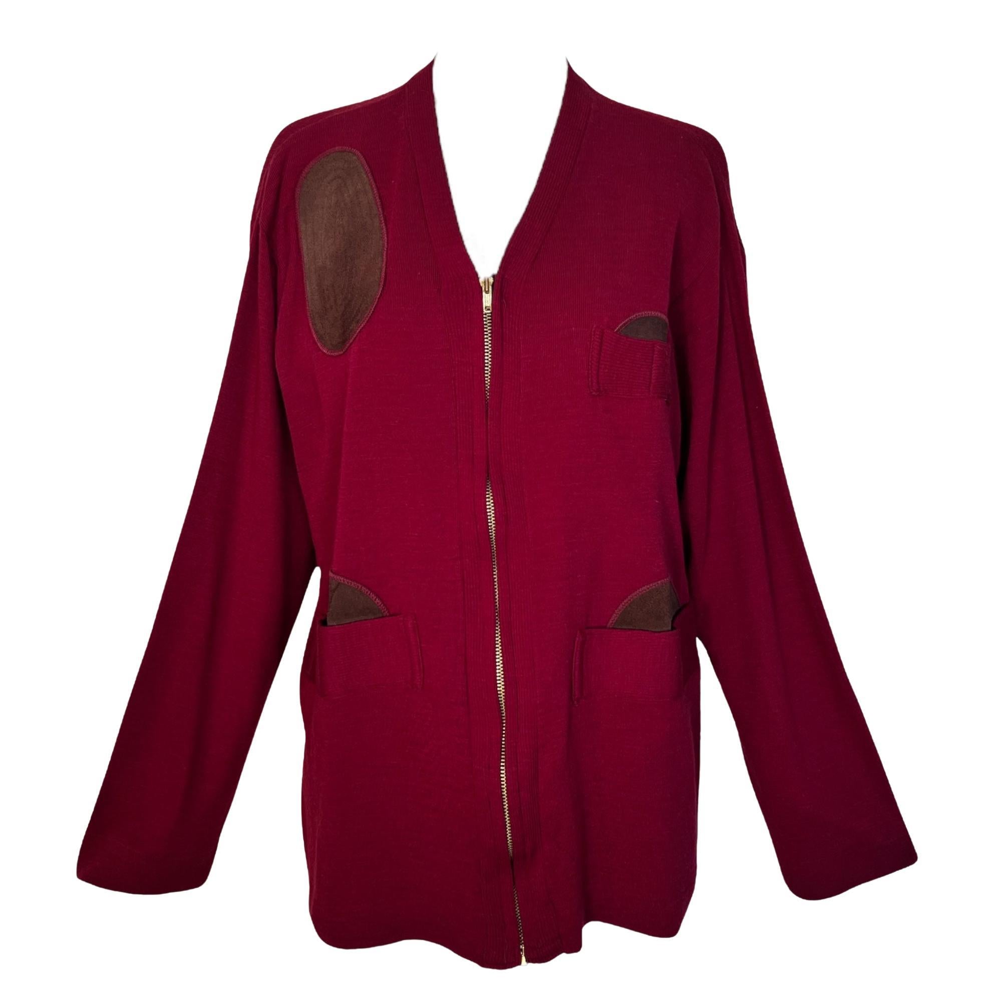 Raro jersey de caza rojo para hombre de Cumberland con parches de ante, años 50 en venta