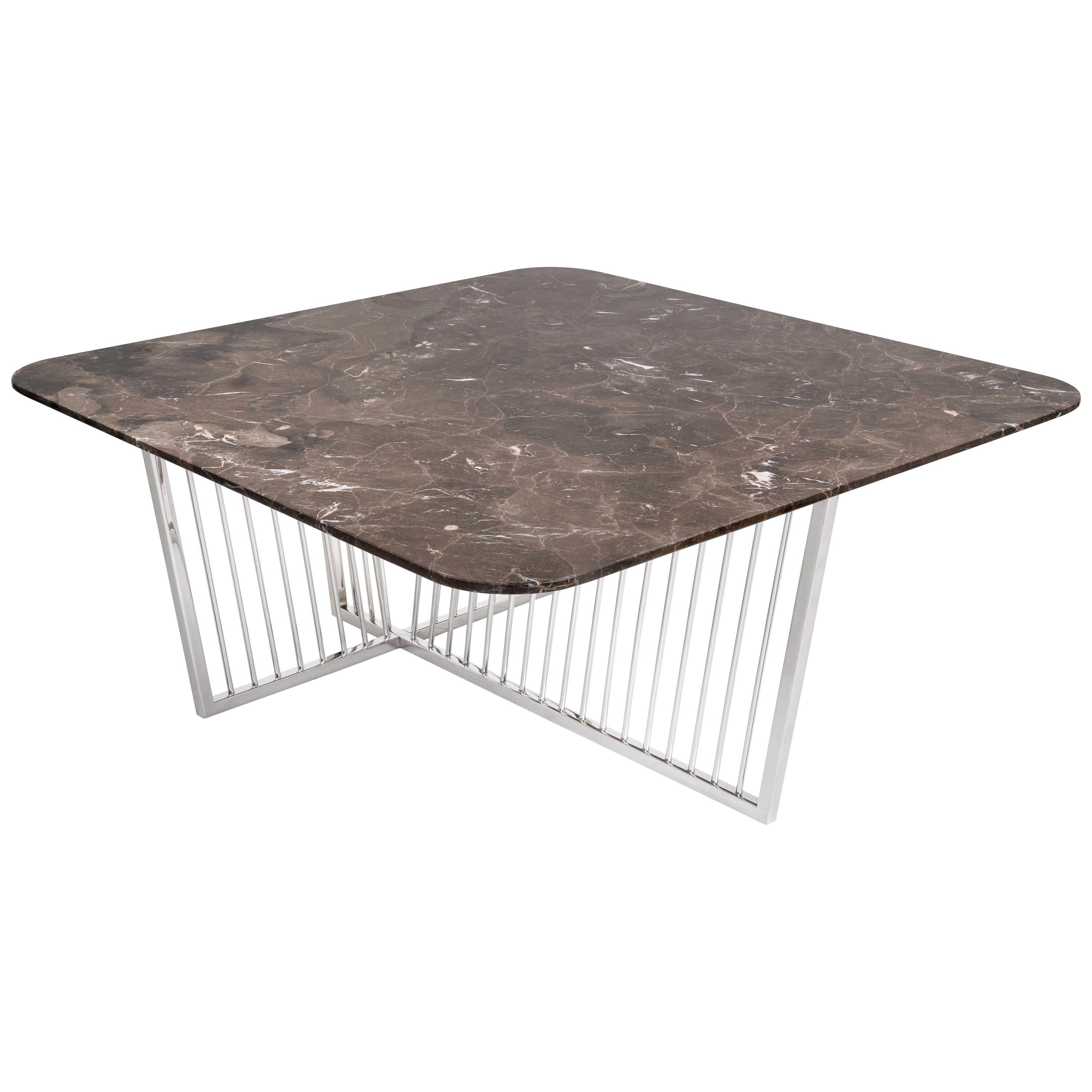 Cume SQ Coffee Table with Marble Top and Polished Stainless Steel Base