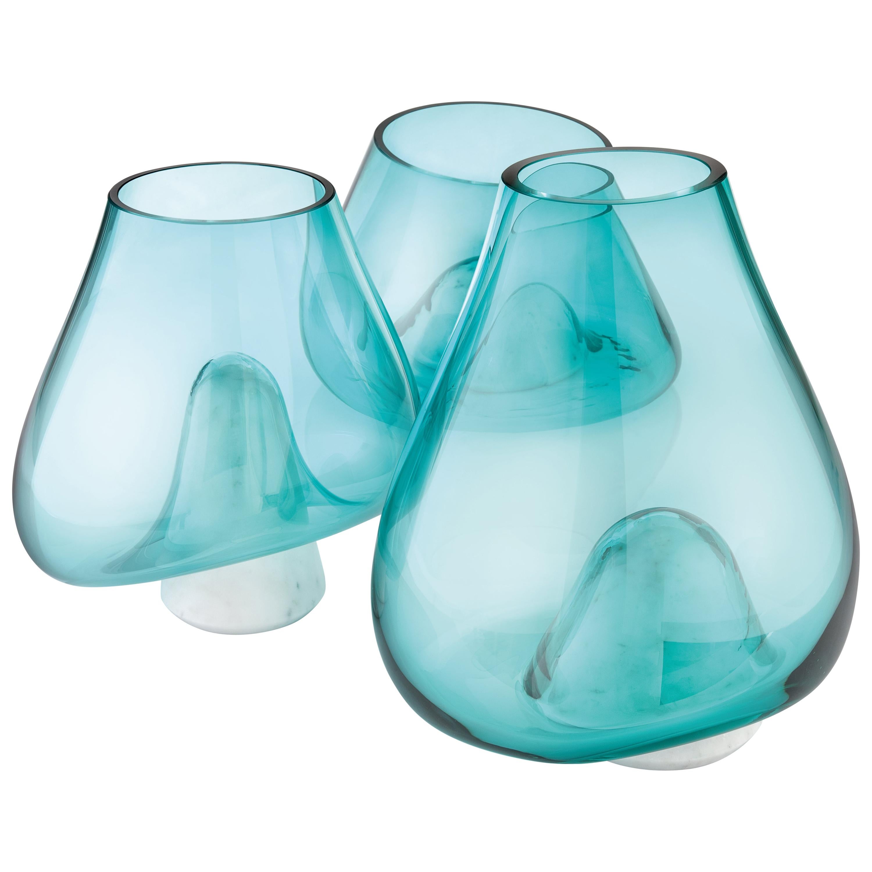 Cumuli, Contemporary Centerpiece in Marble and Glass For Sale