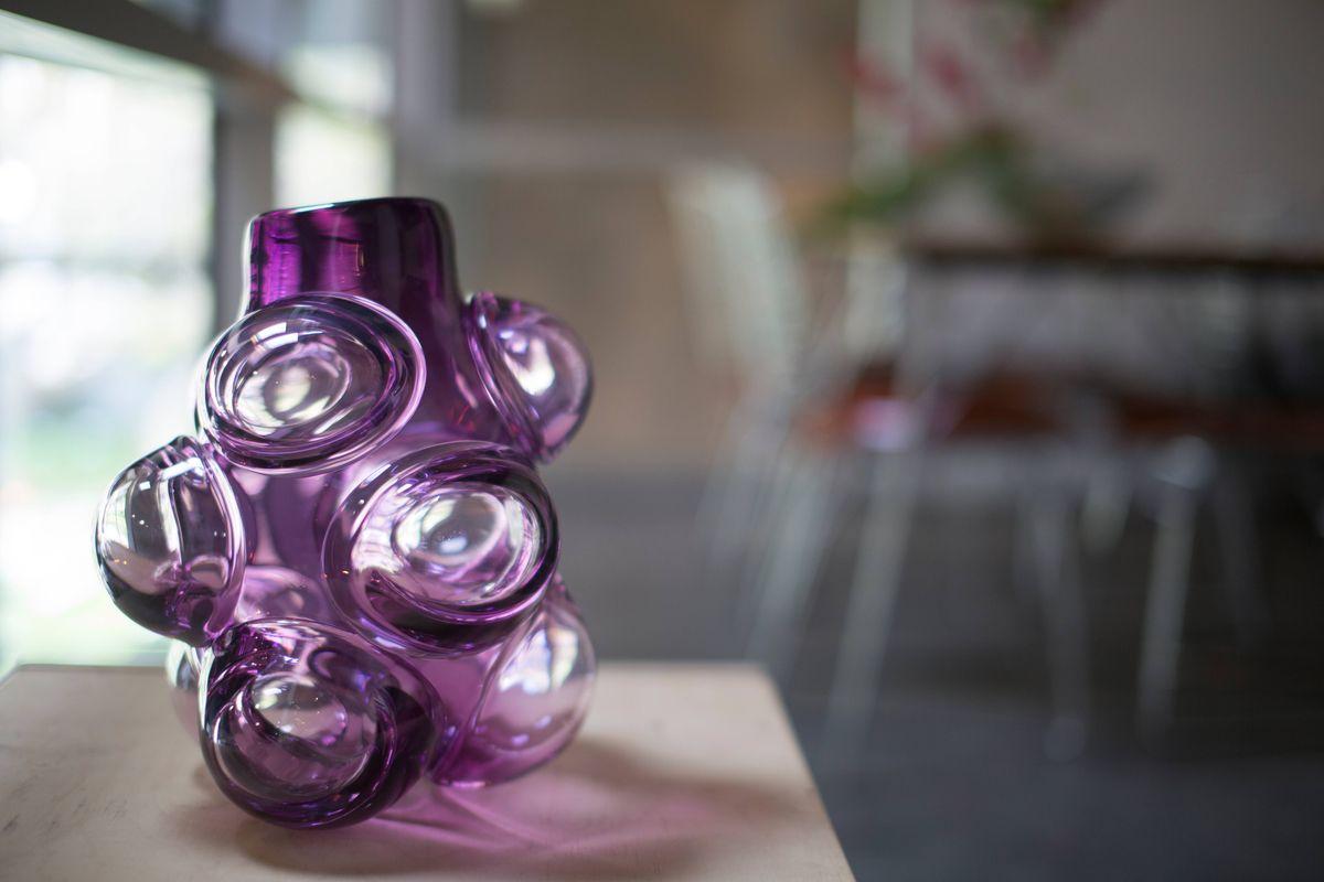 Mid-Century Modern Cumulo Amethyst Barrel Vase, Hand Blown Glass - Made to Order For Sale