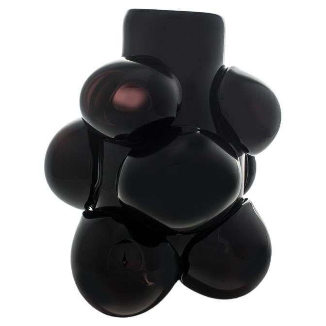 Cumulo Black Barrel Vase, Hand Blown Glass - Made to Order For Sale