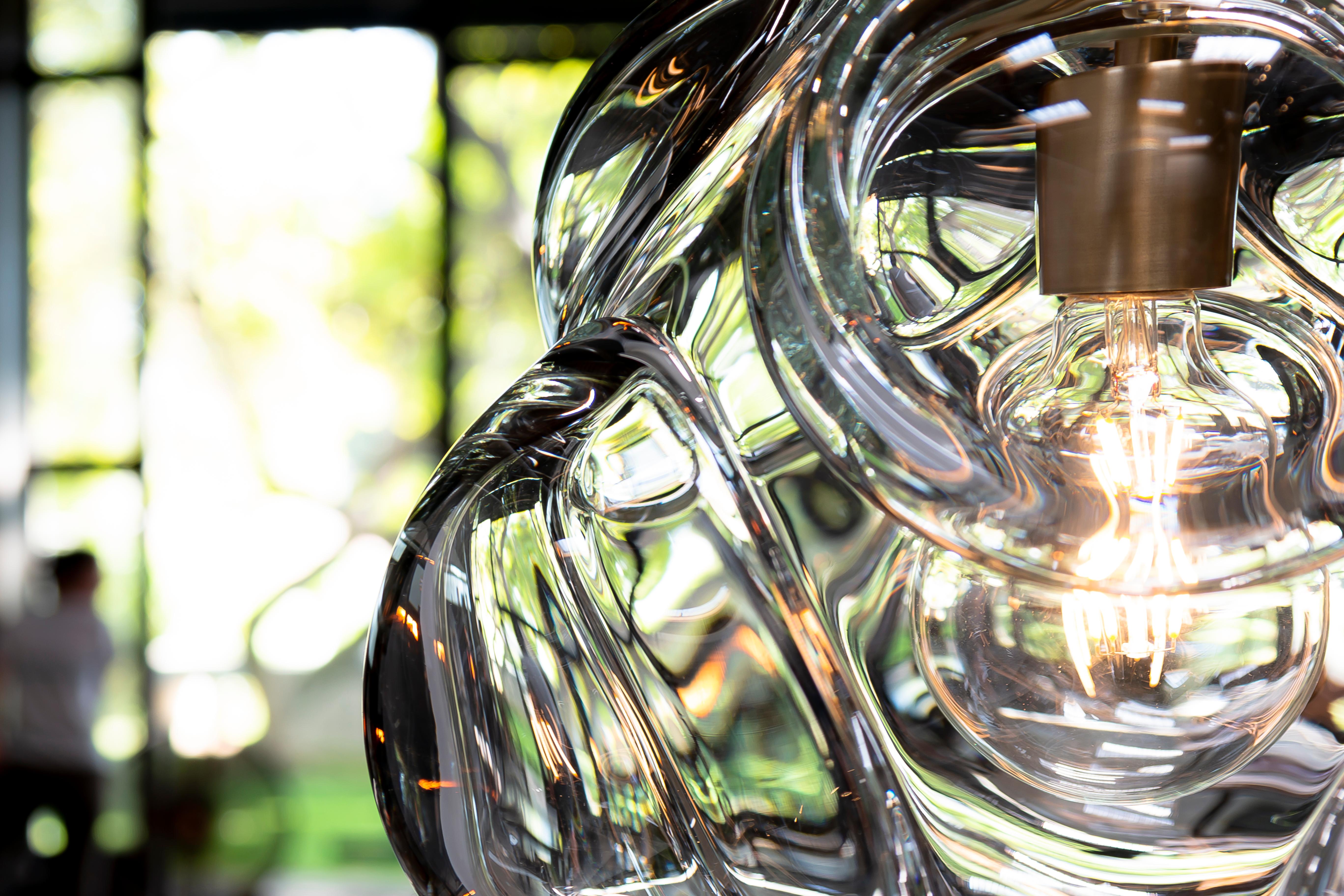 XXIe siècle et contemporain Lampe à suspension Cumulo, en verre soufflé à la main, fabriquée sur commande en vente