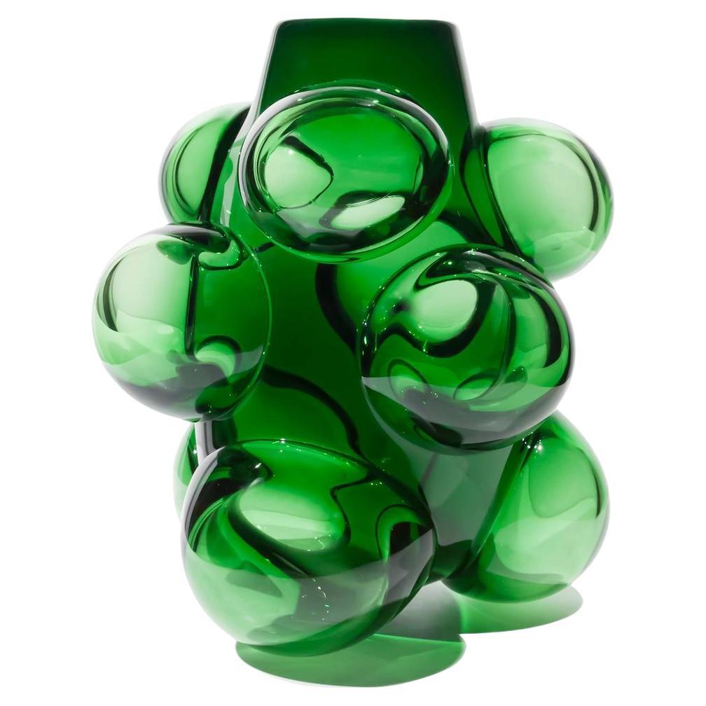 Cumulo Emerald Barrel Vase, Hand Blown Glass - Made to Order For Sale