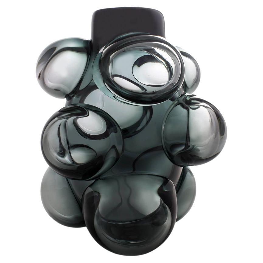 Cumulo Grey Barrel Vase, Hand Blown Glass - Made to Order For Sale