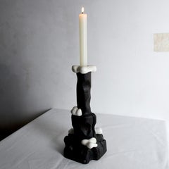 Cumulus, Sculptured Candle Holder from Reclaimed Burned Wood and White Marble