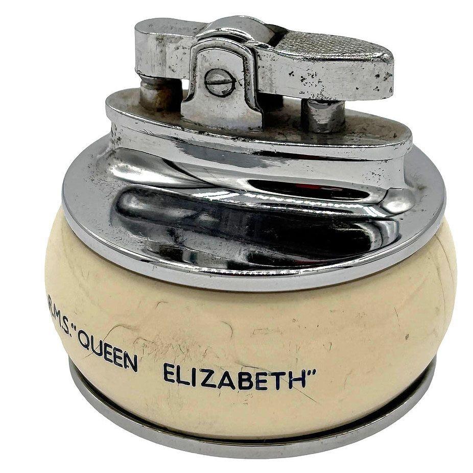 Mid-Century Modern Cunard Line R.M.S Queen Elizabeth English Enameled Table Lighter, England