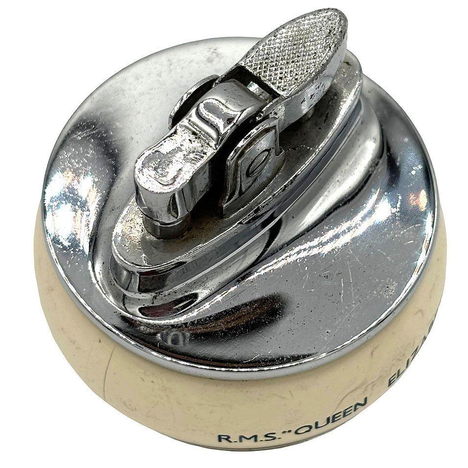 Cunard Line R.M.S Queen Elizabeth English Enameled Table Lighter, England In Good Condition In Van Nuys, CA