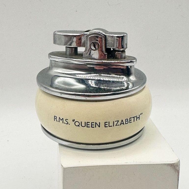 Cunard Line R.M.S Queen Elizabeth English Enameled Table Lighter, England 1