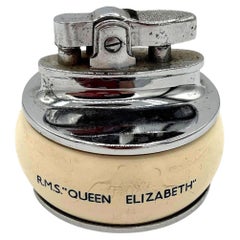 Cunard Line R.M.S Queen Elizabeth English Enameled Table Lighter, England