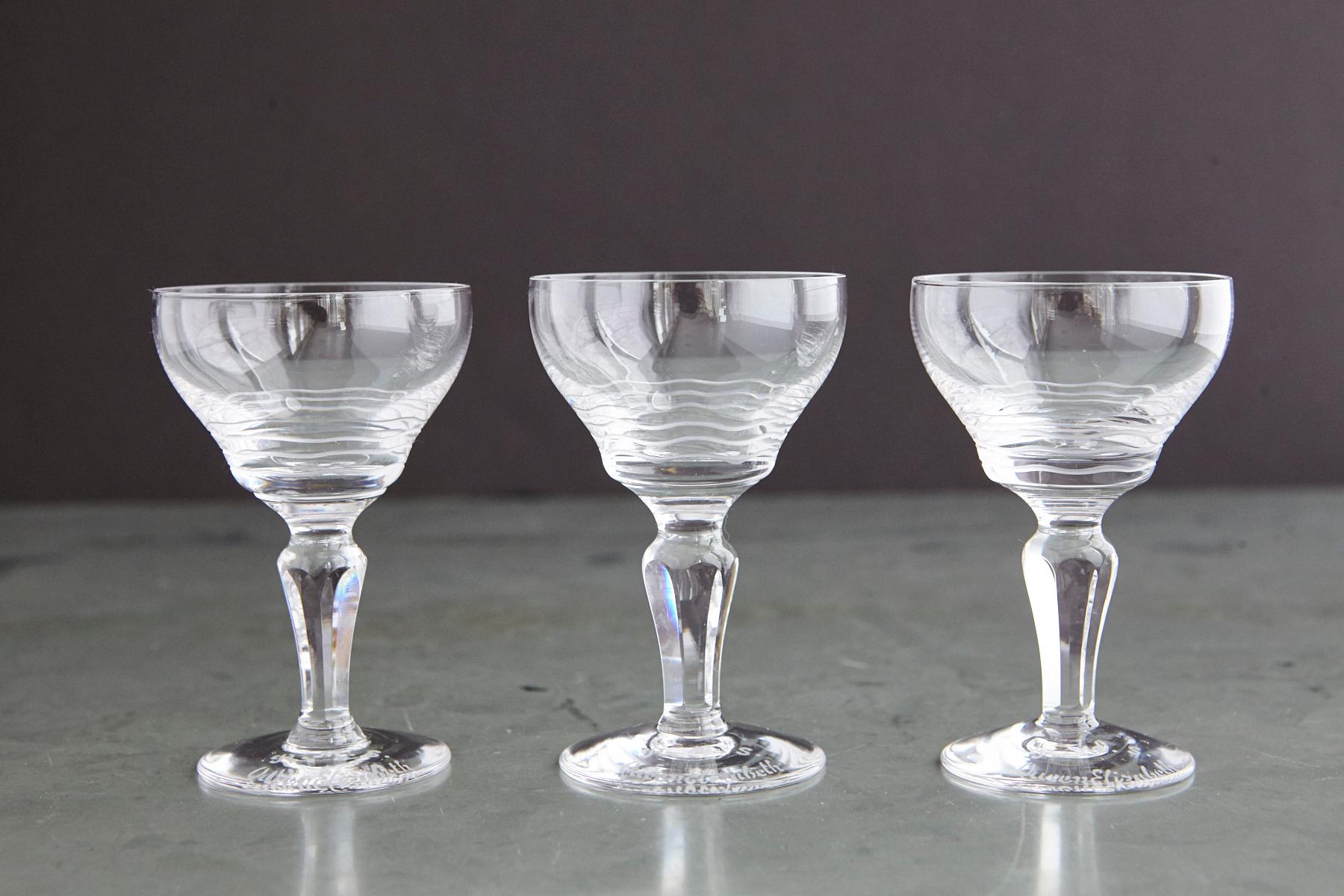 Cunard Line RMS Queen Elizabeth, Stuart Crystal Set of 6 Glasses in Box, 1940s 2
