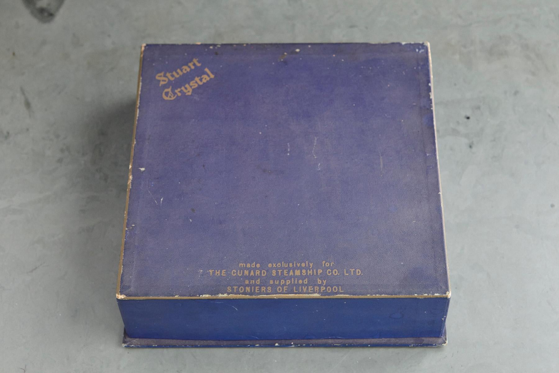 Cunard Line RMS Queen Elizabeth, Stuart Crystal Set of 6 Glasses in Box, 1940s 5