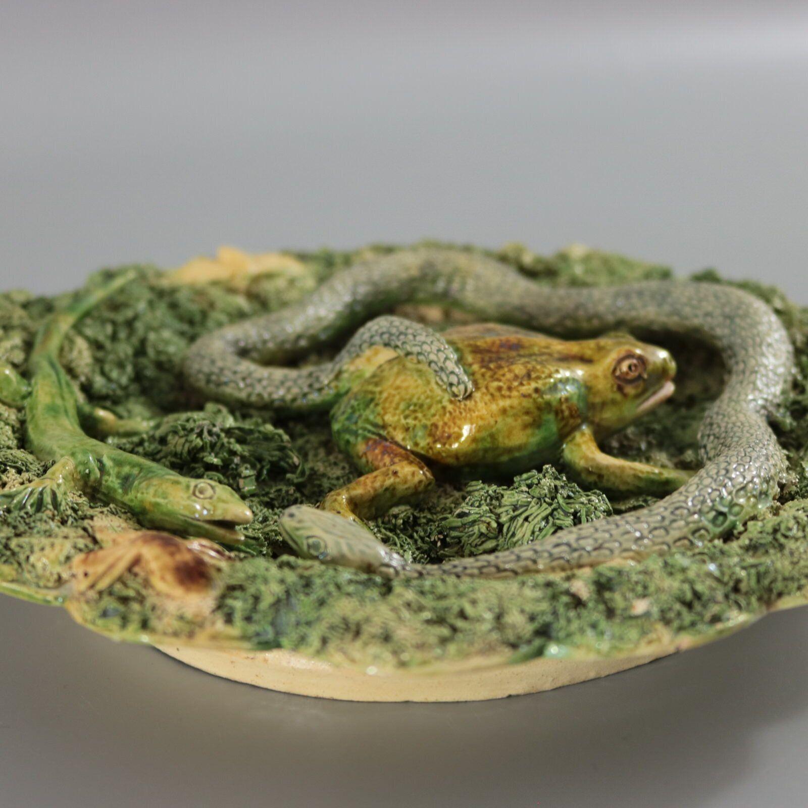 Cunha Palissy Majolica Frog & Snake Wall Plate 1
