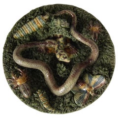 Cunha Palissy Majolica Lizard, Snake and Insect Plate
