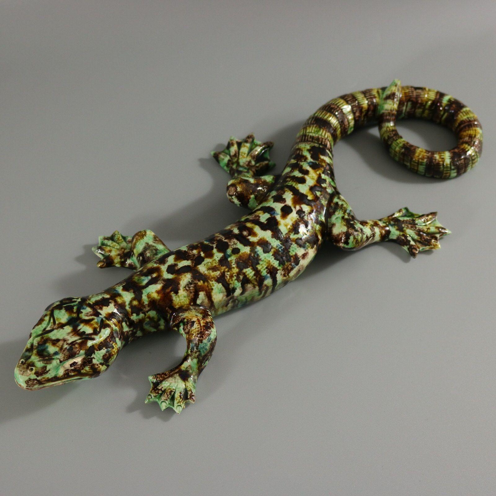 Victorian Cunha Palissy Majolica Lizard Wall Figure For Sale