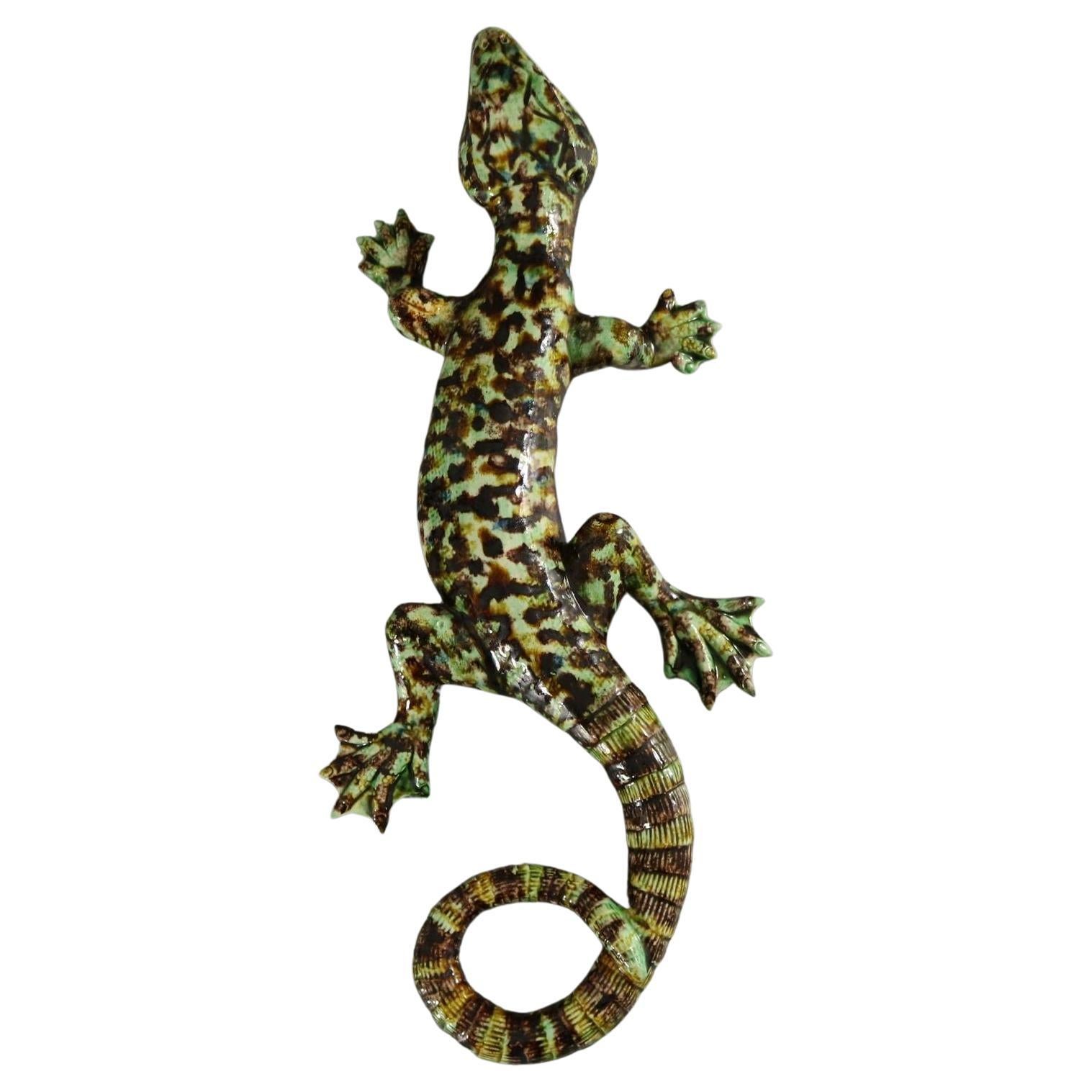 Cunha Palissy Majolica Lizard Wall Figure For Sale