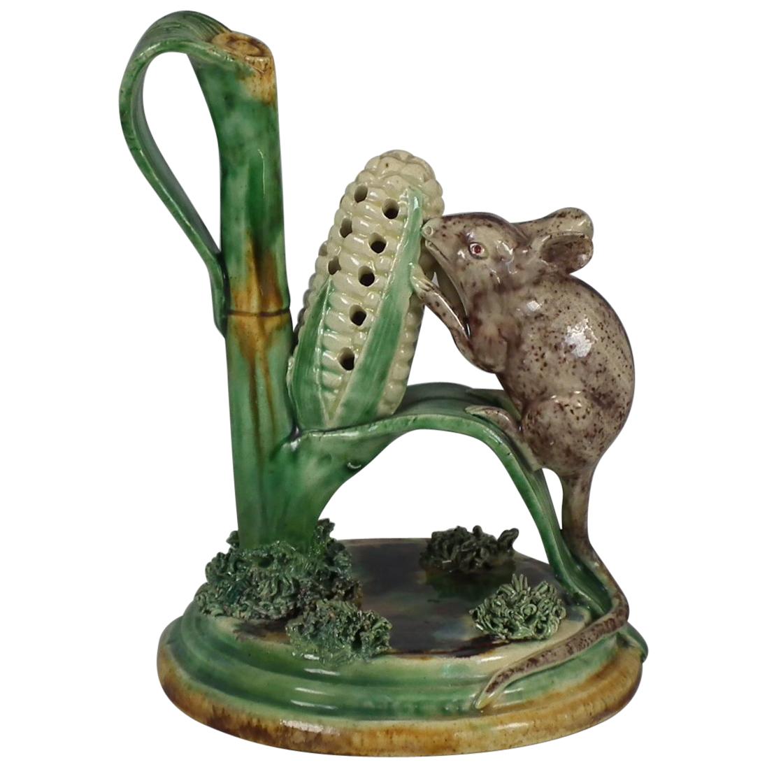 Cunha Palissy Majolica Mouse and Corn Toothpick Holder