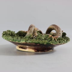 Cunha Palissy Majolica Plate with Snake & Lizard