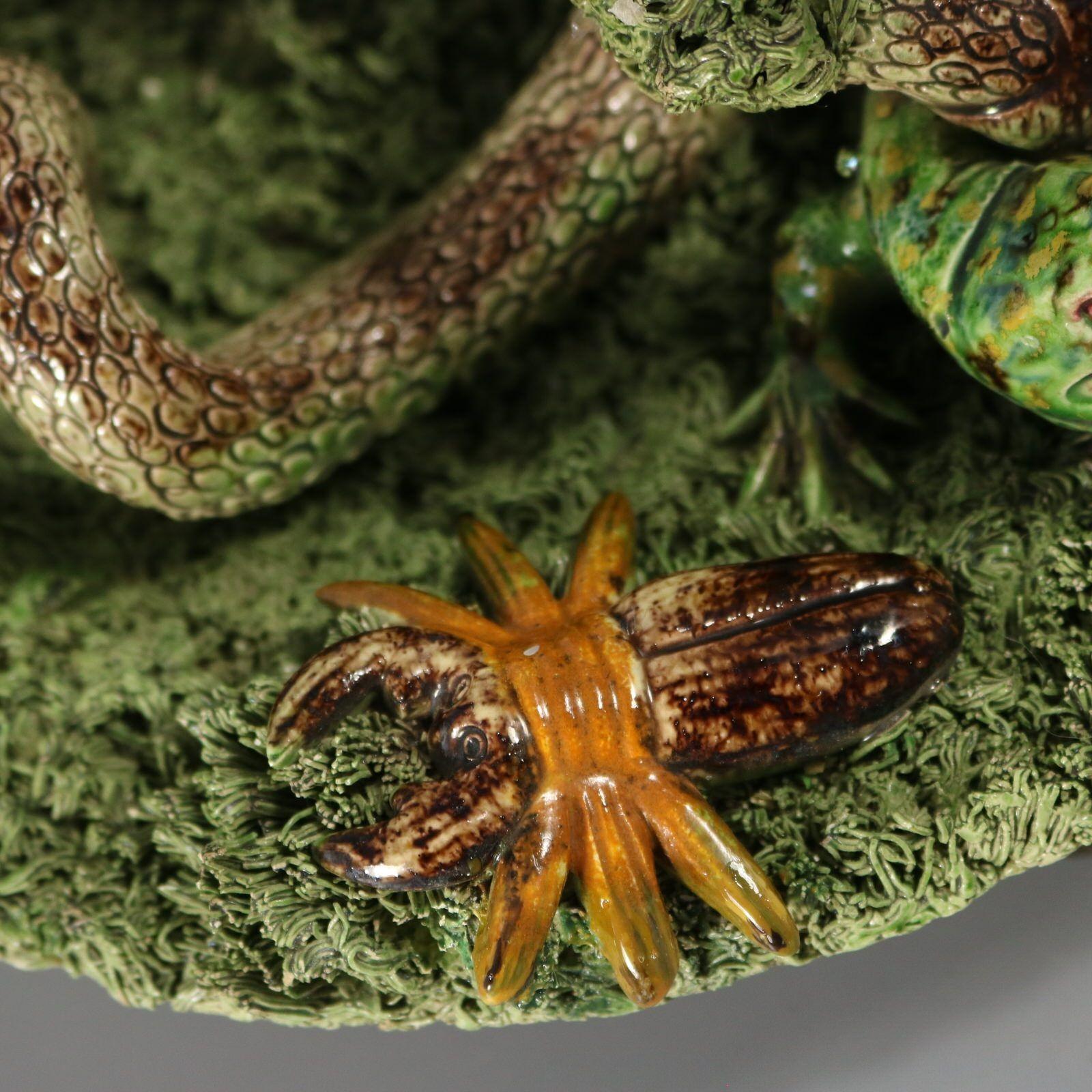 Cunha Palissy Majolica Snake and Lizard Wall Plate en vente 7