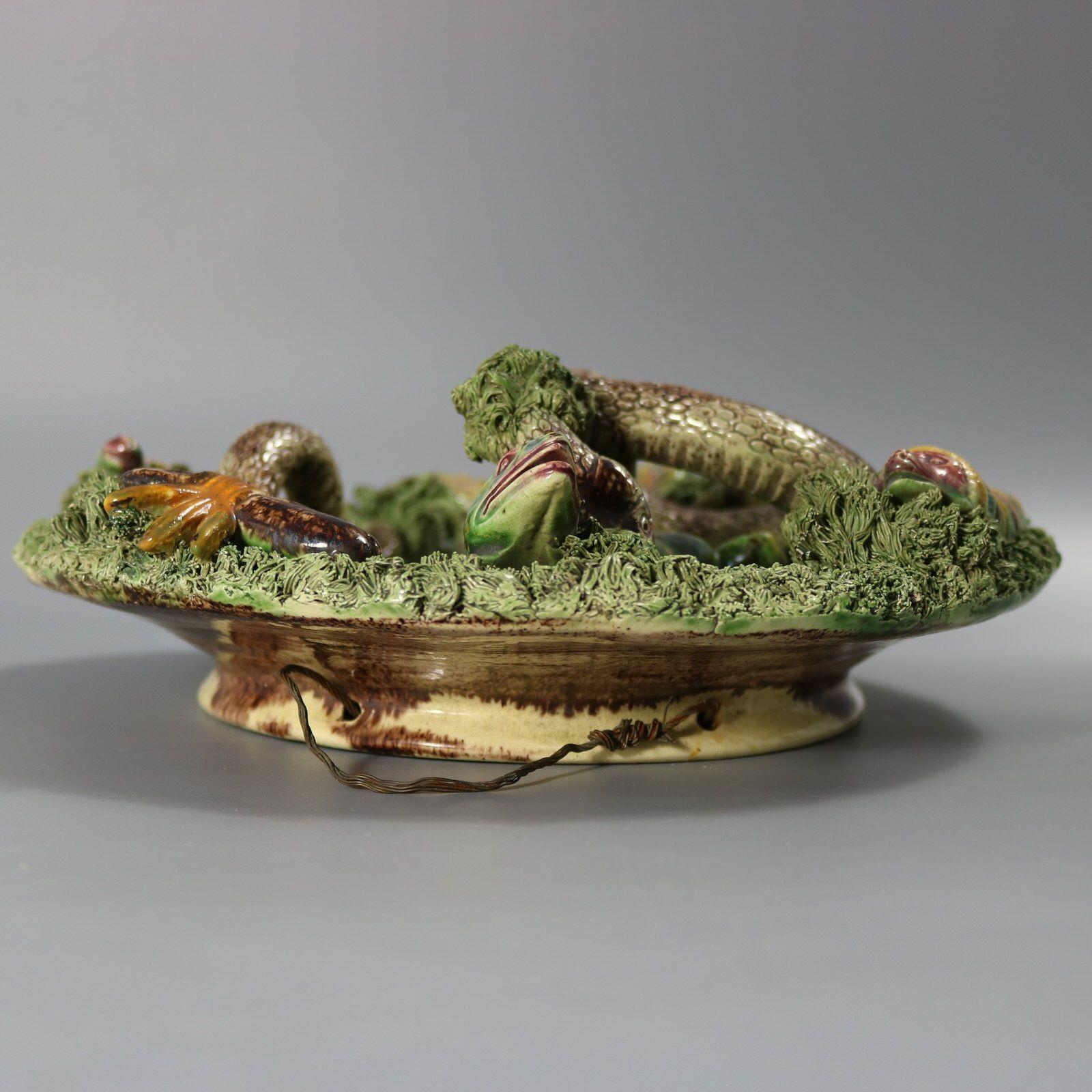 Cunha Palissy Majolica Snake and Lizard Wall Plate en vente 2
