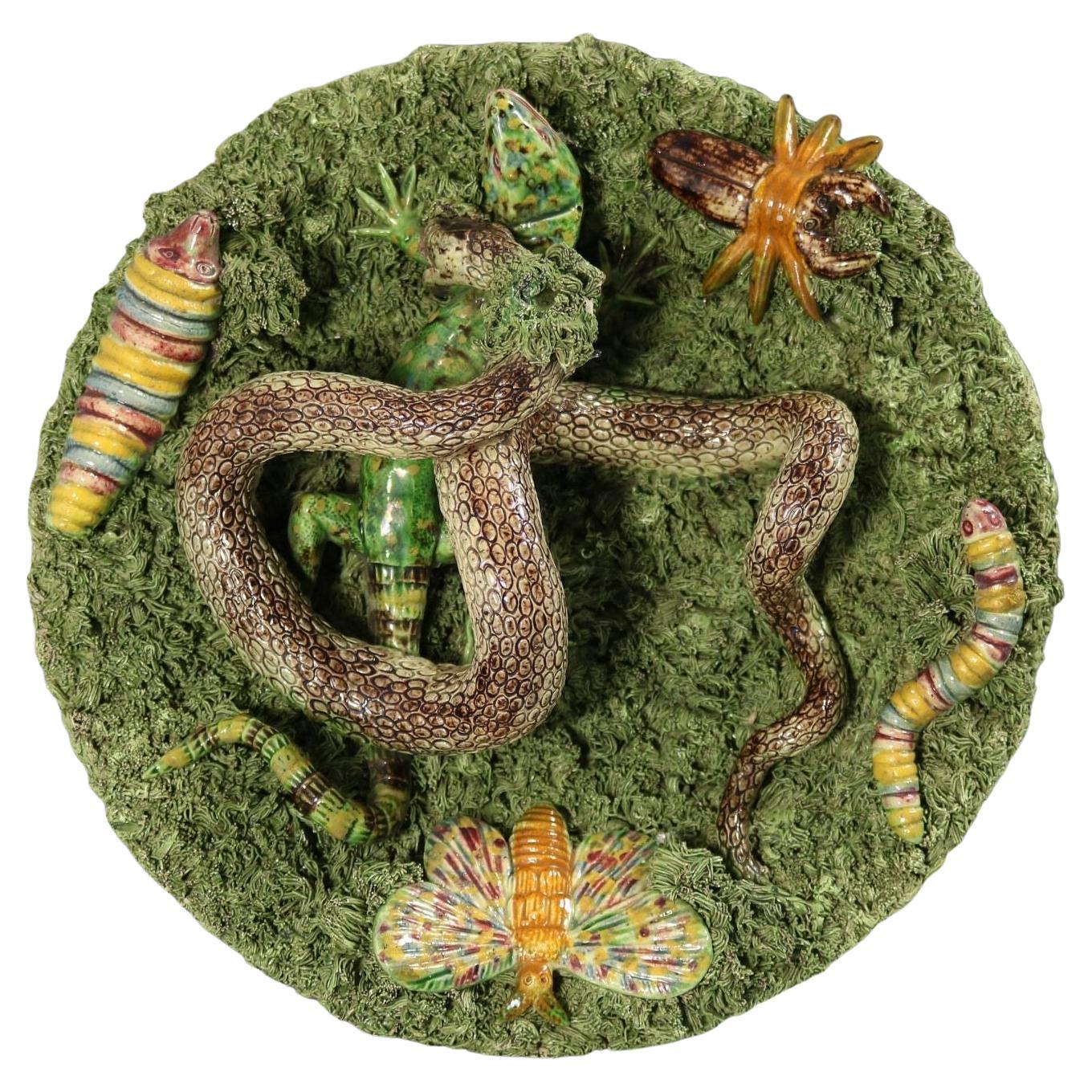 Cunha Palissy Majolica Snake and Lizard Wall Plate