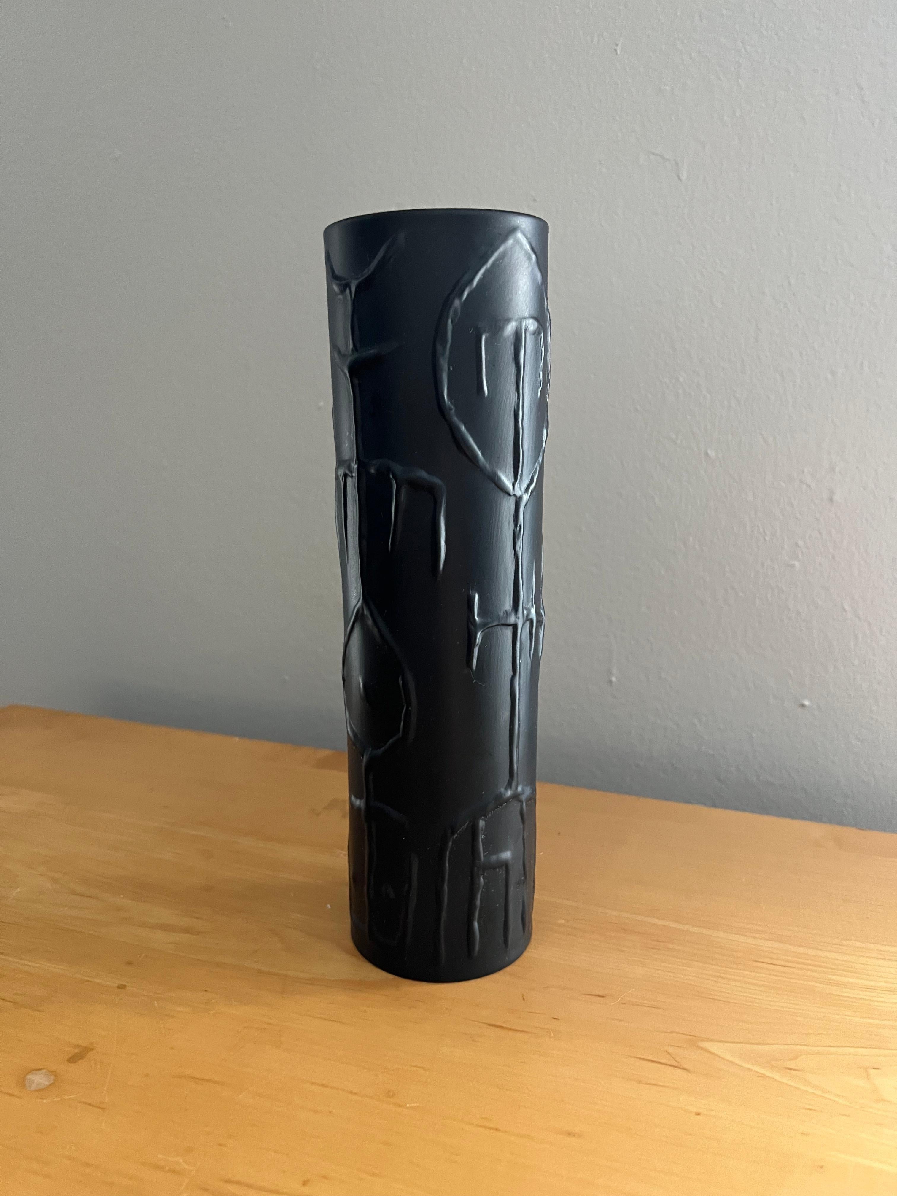 Mid-Century Modern Cuno Fischer Black Matte Vase Abstract Glyphs Rosenthal Studio Line For Sale