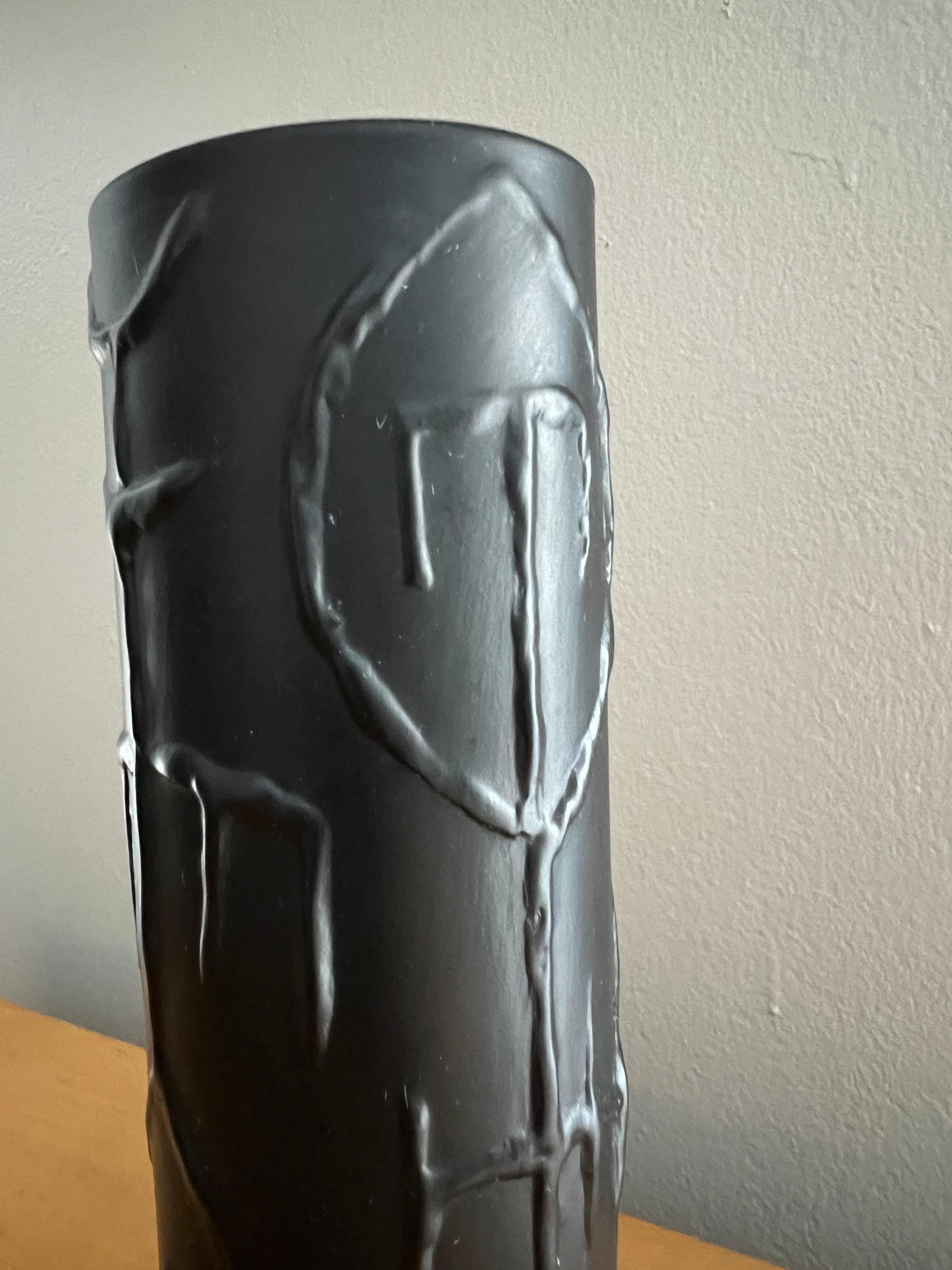 Cuno Fischer Black Matte Vase Abstract Glyphs Rosenthal Studio Line In Good Condition For Sale In Saint Paul, MN
