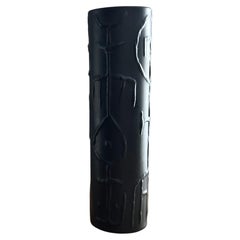 Cuno Fischer Schwarze, matte Vase mit abstrakten Glyphen, Rosenthal Studio Line